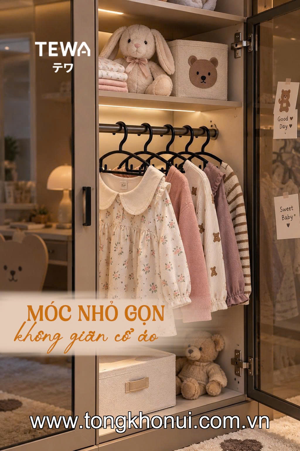 BỘ 10 MÓC TREO QUẦN ÁO TRẺ EM TEWA 80103 – 29CM ảnh 10