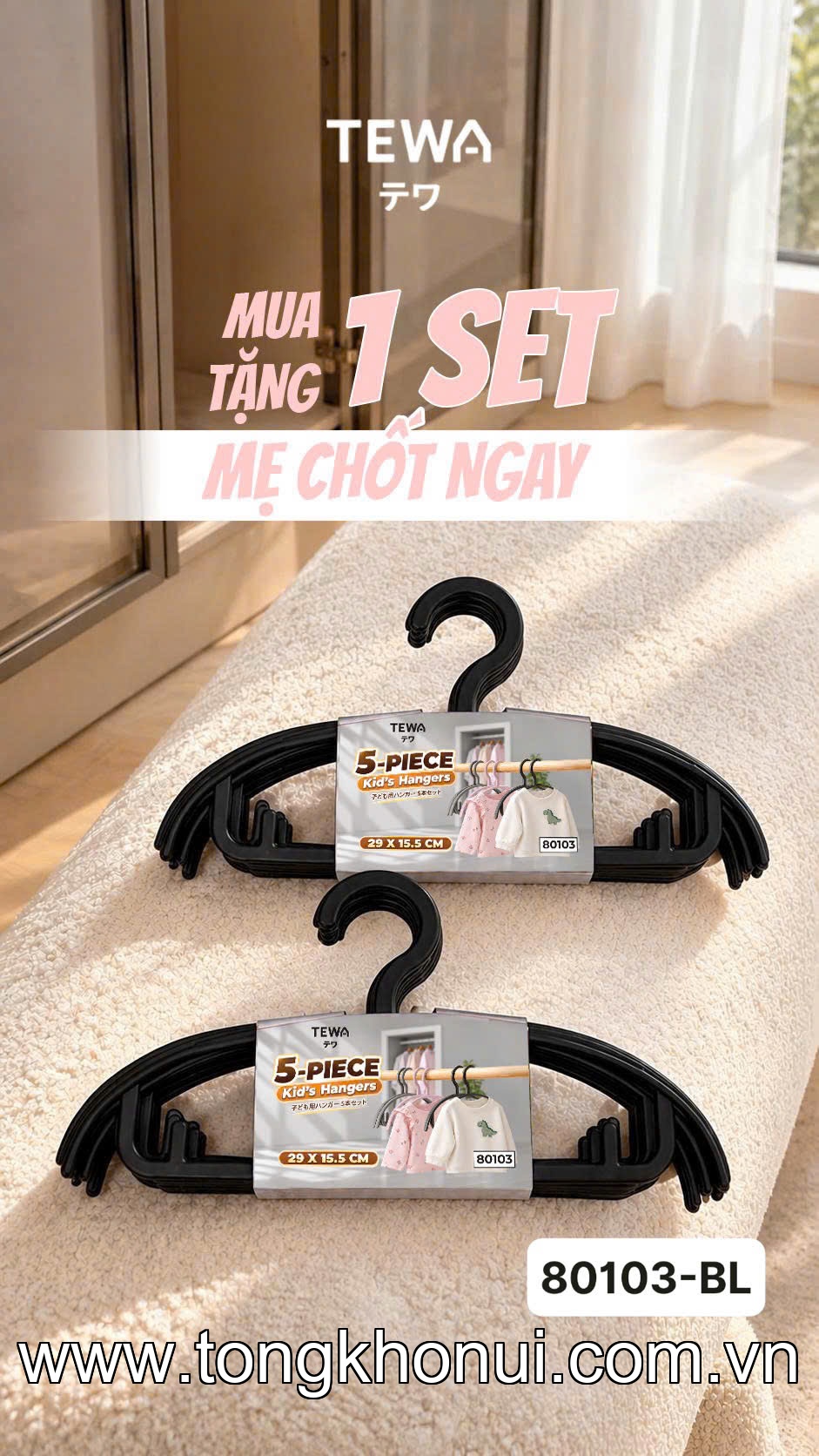BỘ 10 MÓC TREO QUẦN ÁO TRẺ EM TEWA 80103 – 29CM ảnh 18