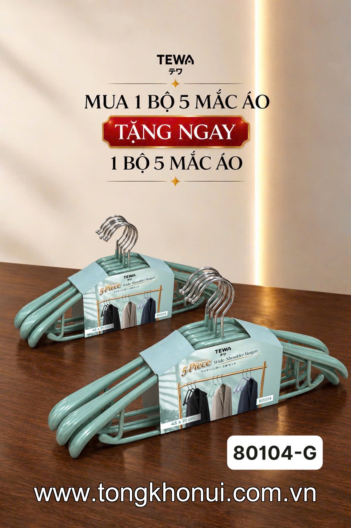 BỘ 10 MẮC TREO QUẦN ÁO BẢN RỘNG 45×21CM TEWA 80104 ảnh 17