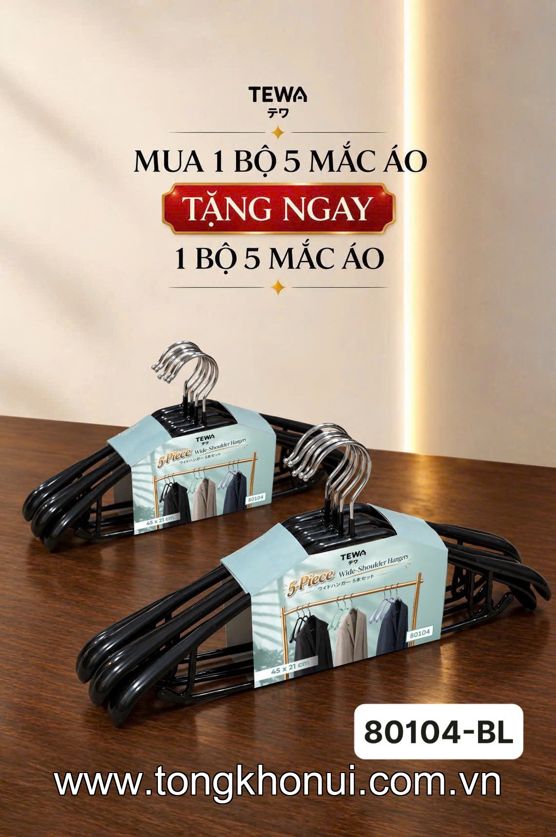BỘ 10 MẮC TREO QUẦN ÁO BẢN RỘNG 45×21CM TEWA 80104 ảnh 18
