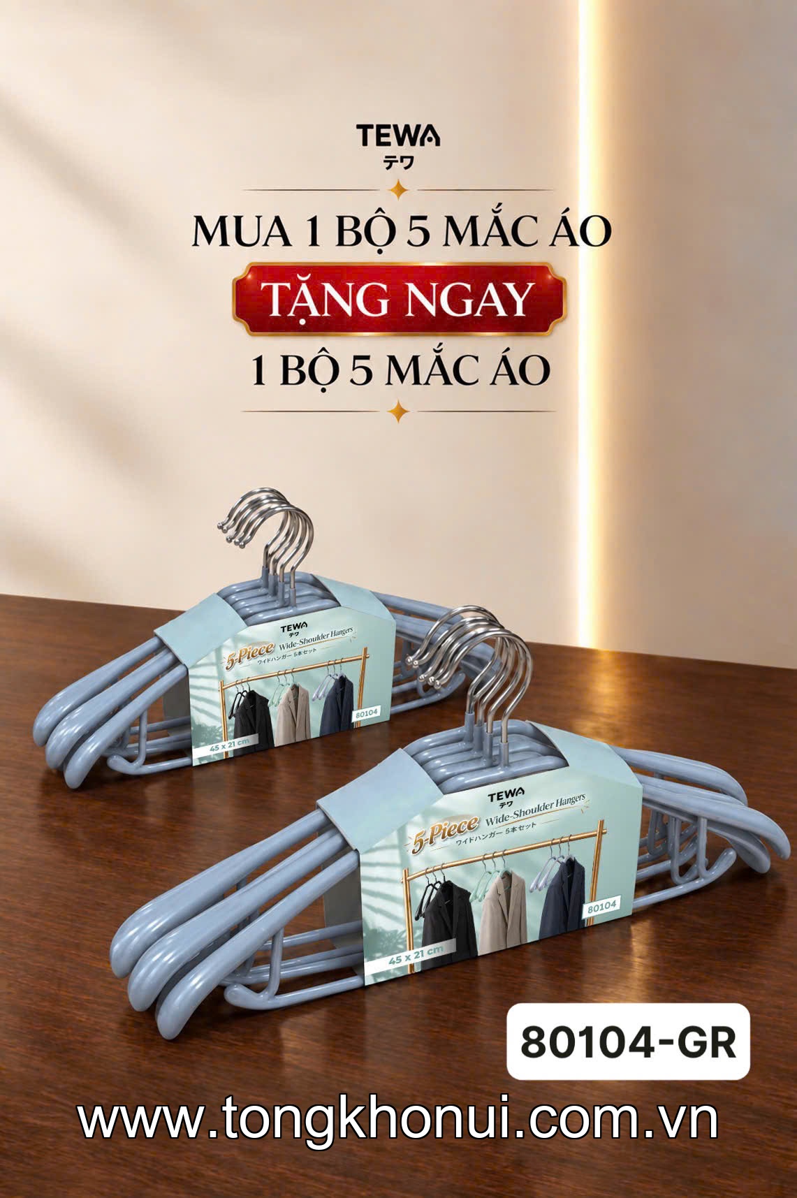 BỘ 10 MẮC TREO QUẦN ÁO BẢN RỘNG 45×21CM TEWA 80104 ảnh 19