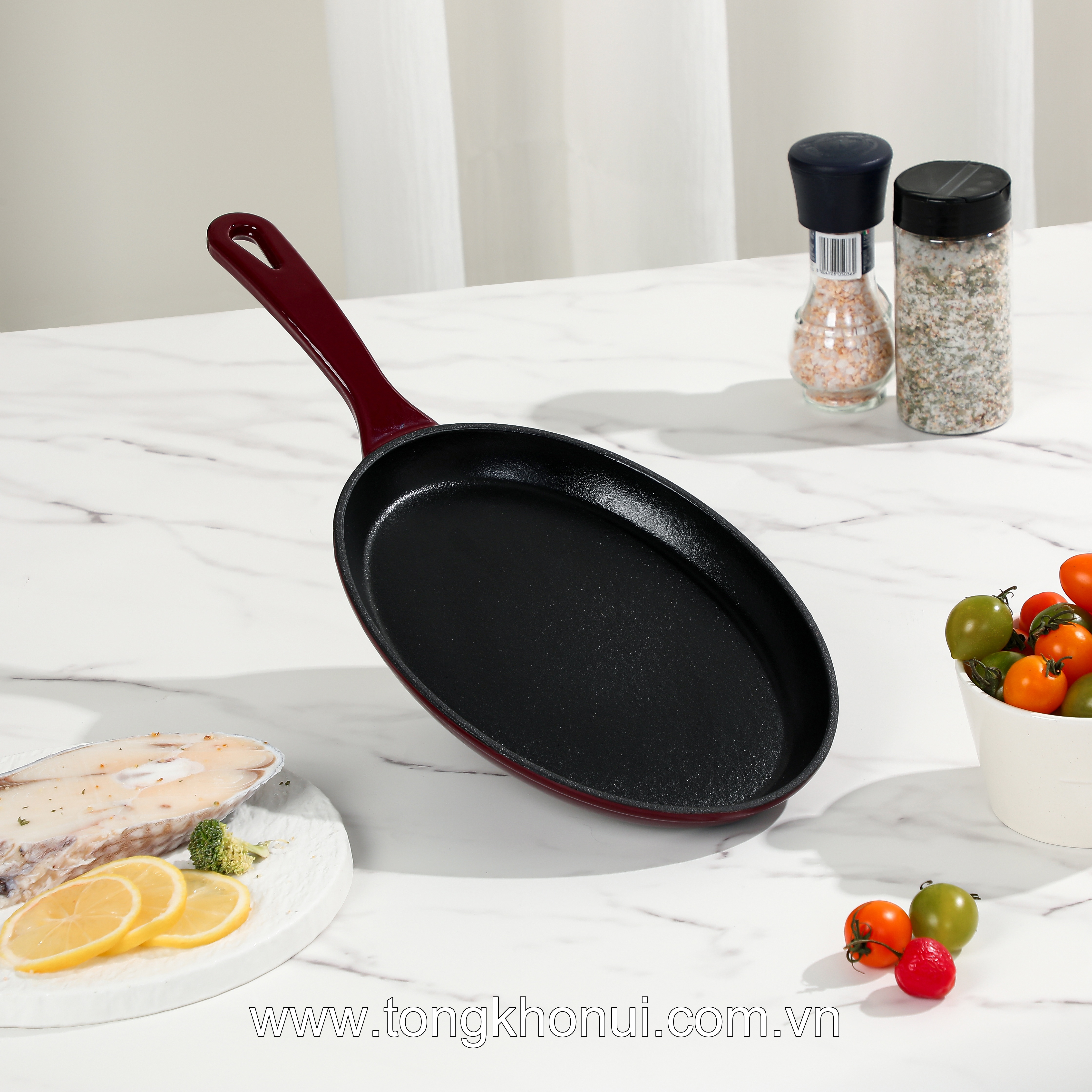 Chảo Oliu Casta R909 Reichmann Kochin trắng, đỏ 25cm, gang đúc tráng men, model: RK-AL909P25-W, RK-AL909P25-R ảnh 2