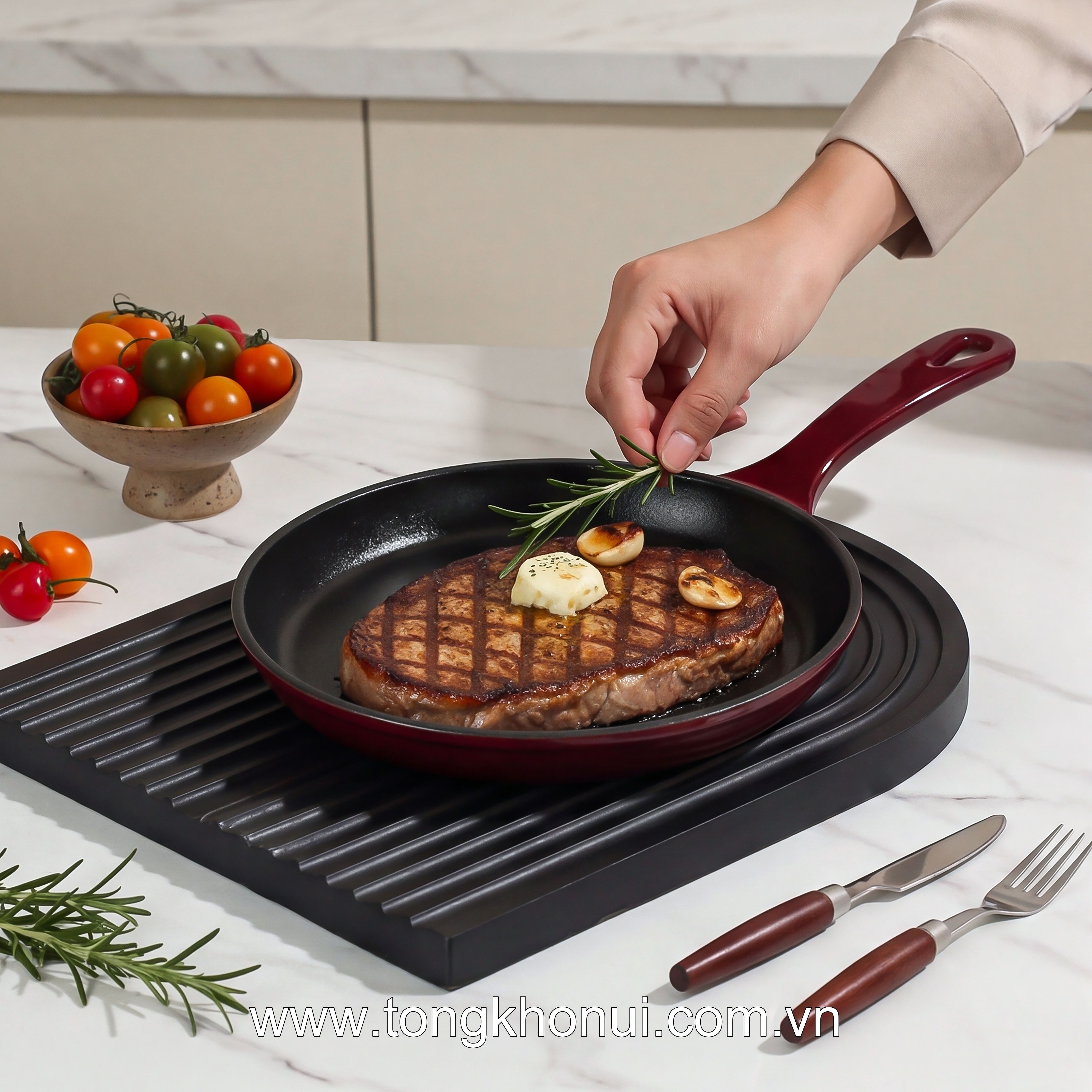 Chảo Oliu Casta R909 Reichmann Kochin trắng, đỏ 25cm, gang đúc tráng men, model: RK-AL909P25-W, RK-AL909P25-R ảnh 5