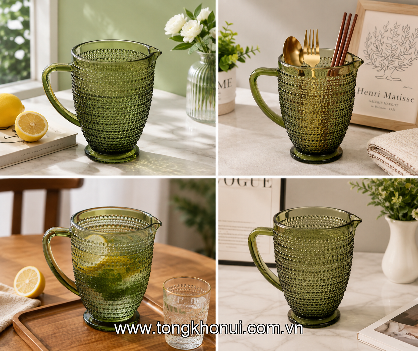 Bình thuỷ tinh đựng nước hạt cườm 1288ml Donahome, DN-BN-6C, màu Xanh ảnh 6