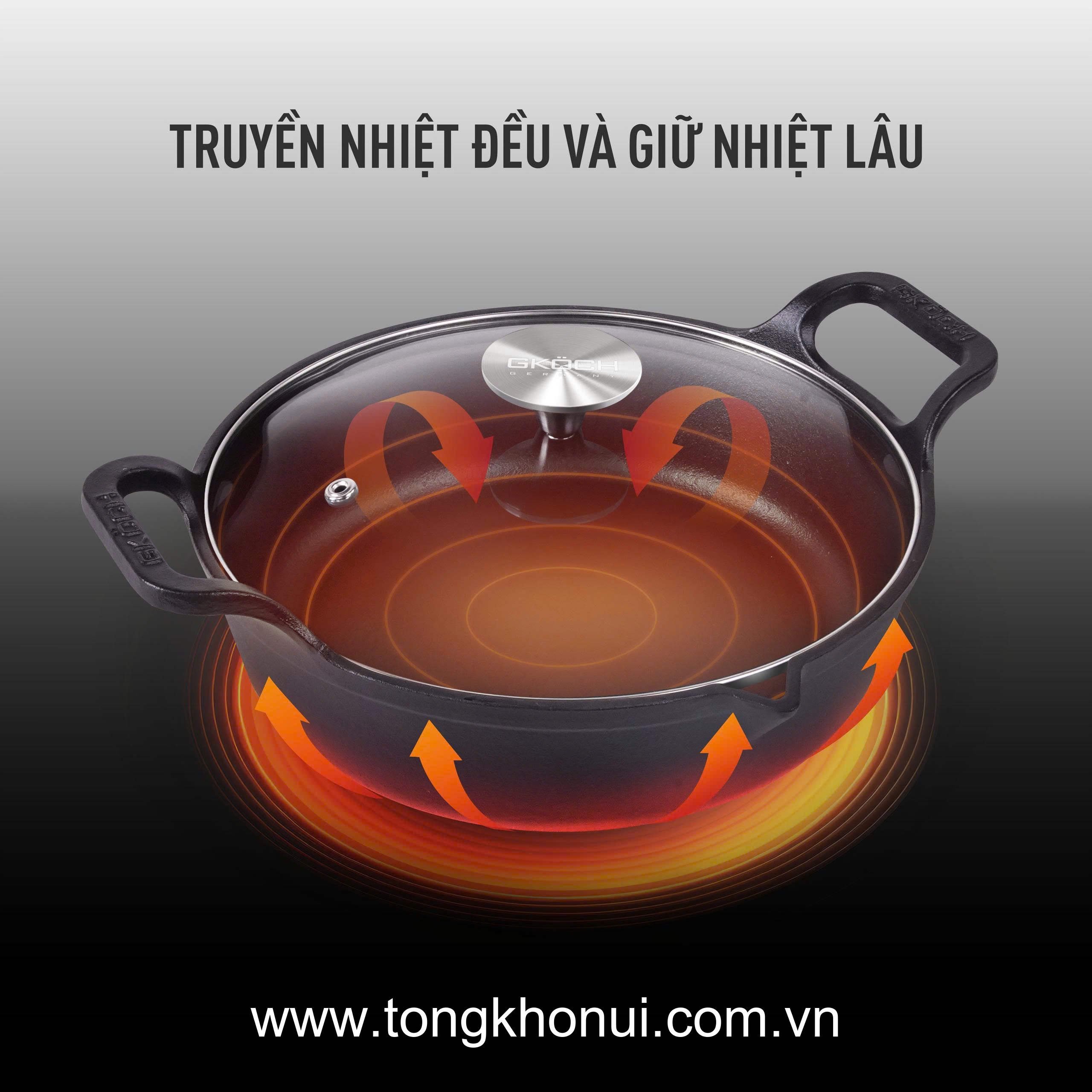 Chảo gang mỏ quạ nắp kính GKOCH 24cm CIP-21A ảnh 3