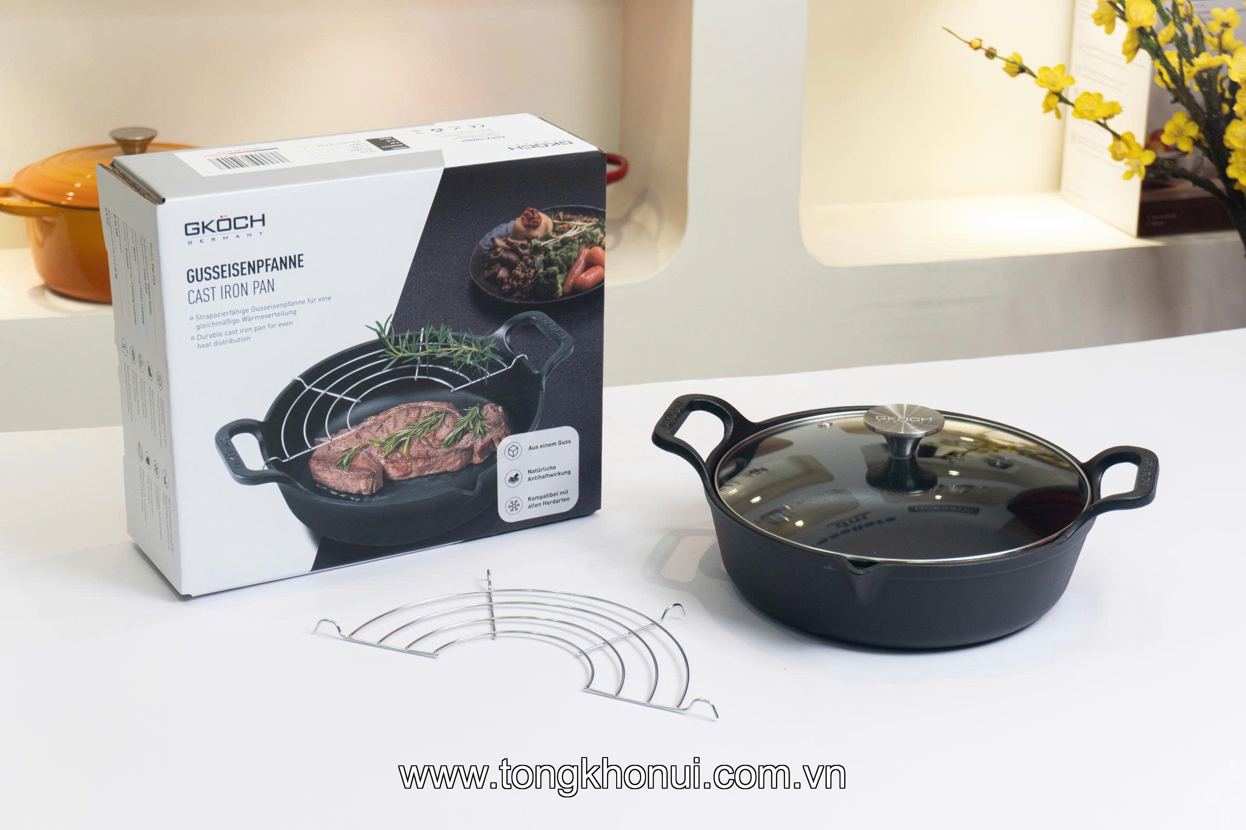 Chảo gang mỏ quạ nắp kính GKOCH 24cm CIP-21A ảnh 5