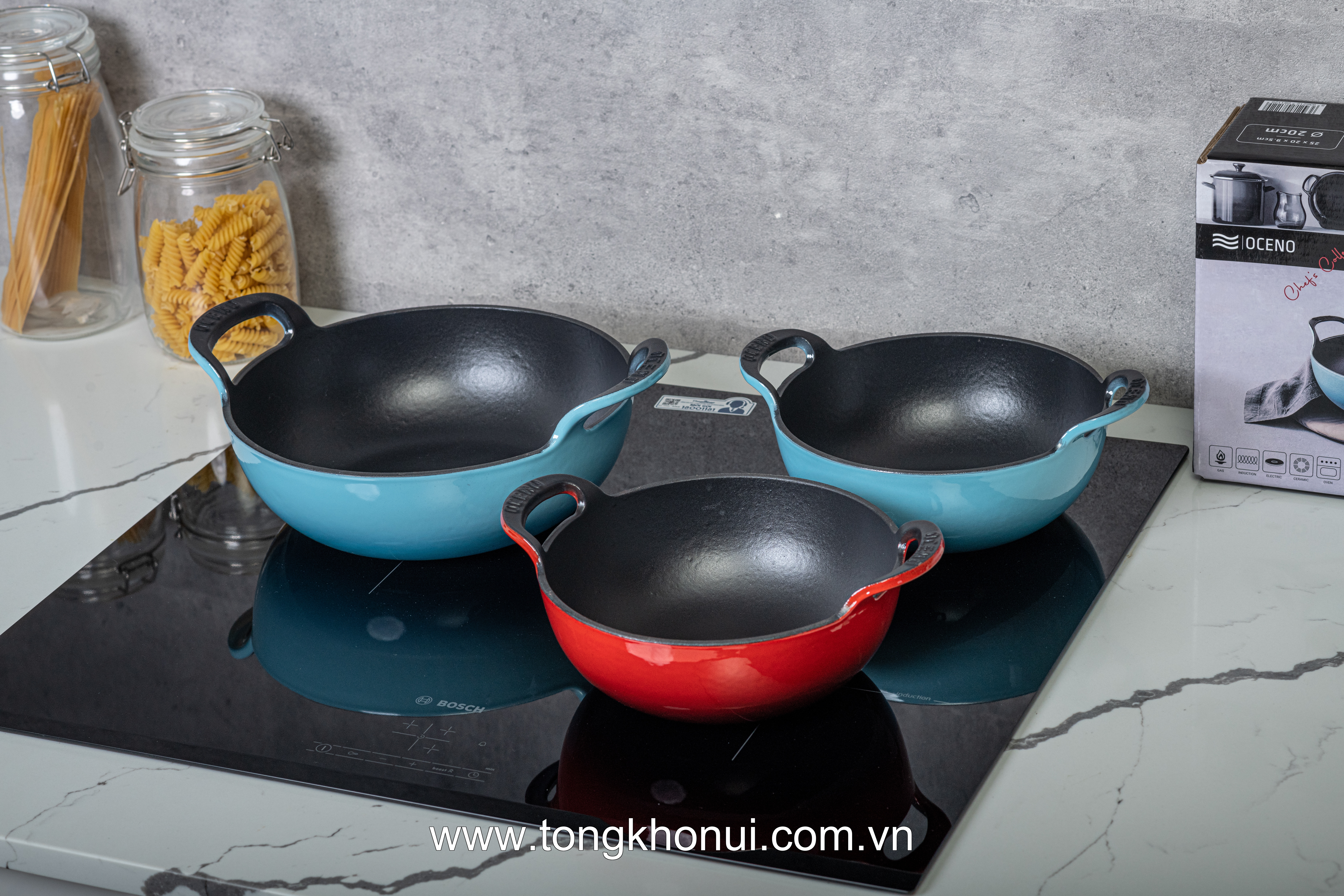 CHẢO GANG OCENO SÂU LÒNG CÓ VUNG KÍNH MÀU ĐỎ, XANH MINT 20CM – MÃ OSP-1297, OSP-1303 ảnh 9