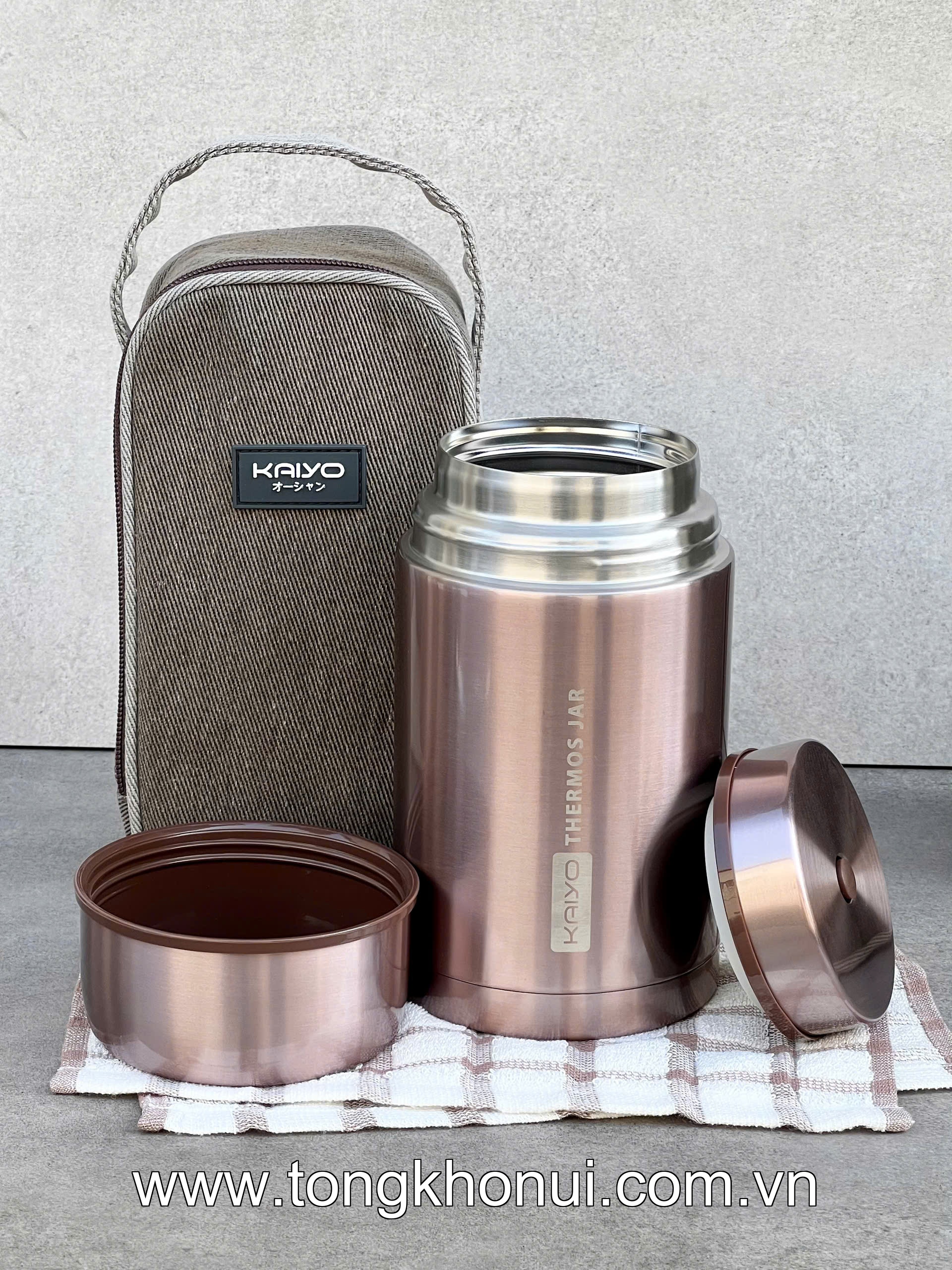 Bình ủ cháo Kaiyo, dung tích 1000ml, màu hồng, ghi thân hộp inox, cách nhiệt chân không ( KTJ-3444, KTJ-3451 ) ảnh 3