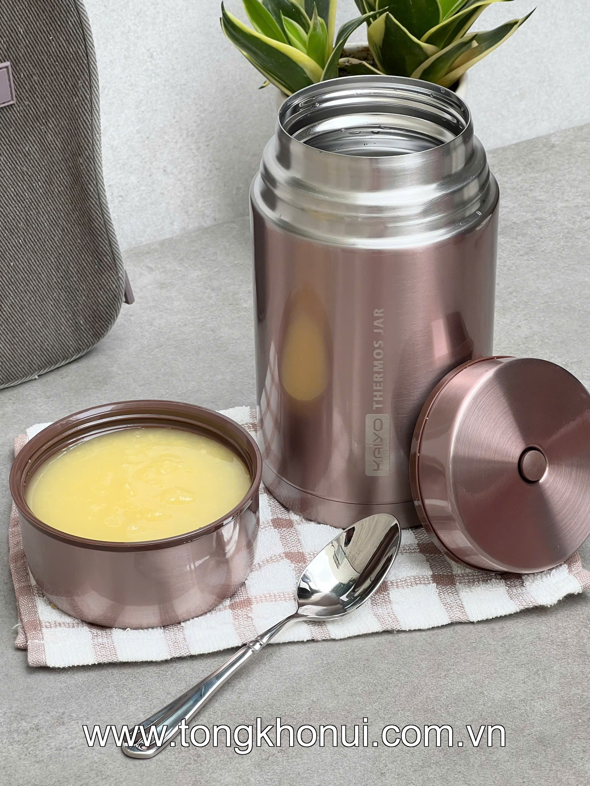 Bình ủ cháo Kaiyo, dung tích 1000ml, màu hồng, ghi thân hộp inox, cách nhiệt chân không ( KTJ-3444, KTJ-3451 ) ảnh 4