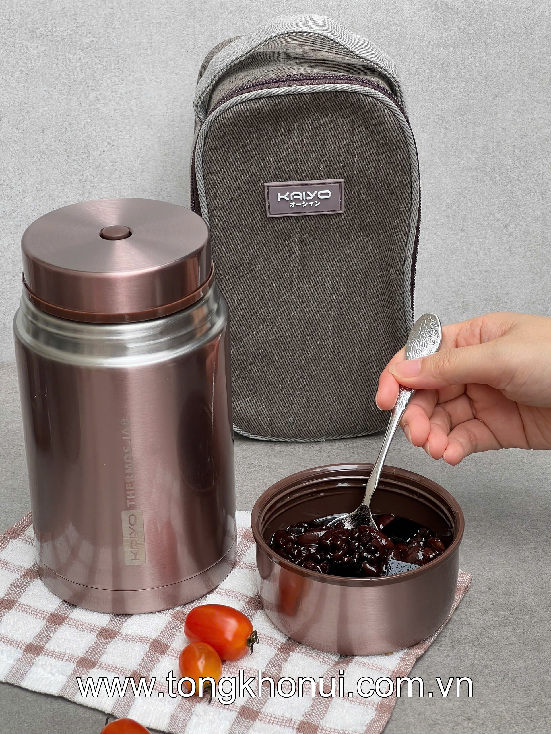 Bình ủ cháo Kaiyo, dung tích 1000ml, màu hồng, ghi thân hộp inox, cách nhiệt chân không ( KTJ-3444, KTJ-3451 ) ảnh 7