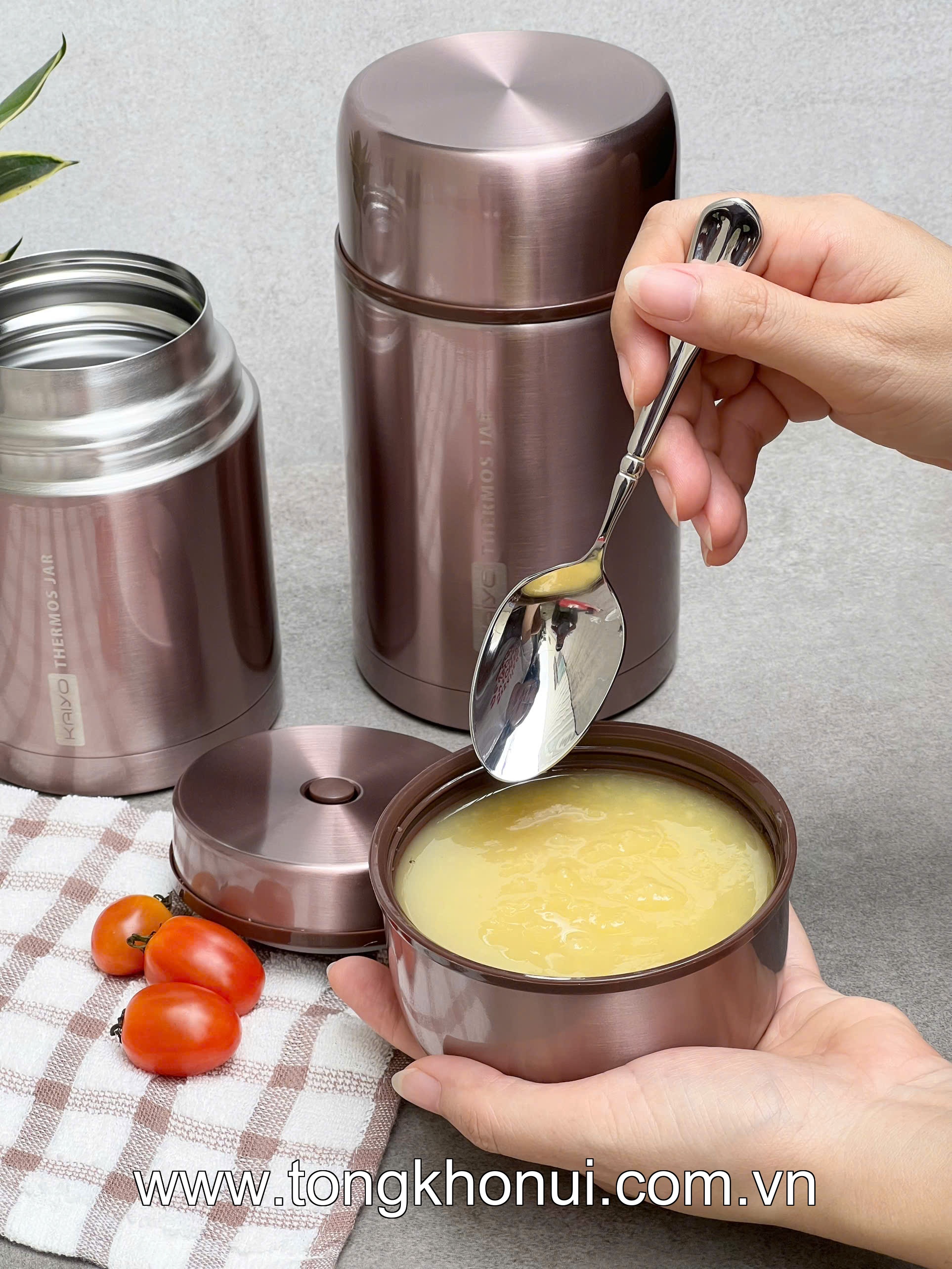 Bình ủ cháo Kaiyo, dung tích 1000ml, màu hồng, ghi thân hộp inox, cách nhiệt chân không ( KTJ-3444, KTJ-3451 ) ảnh 8