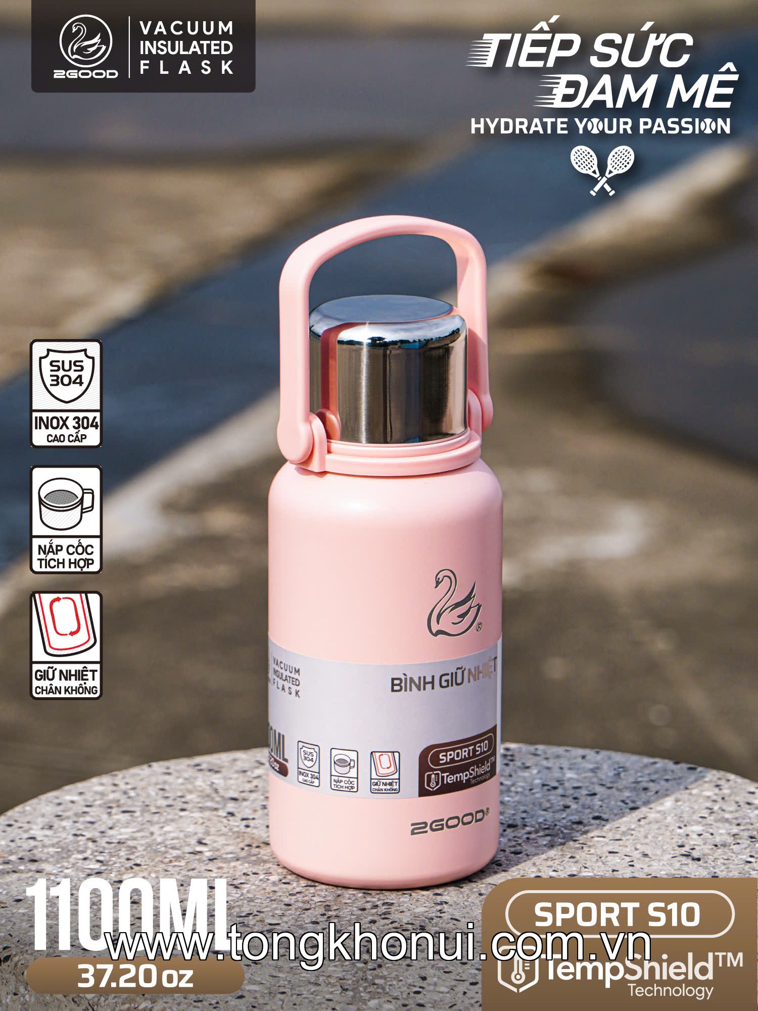 BÌNH GIỮ NHIỆT 2GOOD SPORT S10 1100ML – INOX 304, NẮP KIÊM CỐC, LỌC TRÀ, NÚT BẤM RÓT TIỆN LỢI, BẢO HÀNH 1 NĂM ảnh 8