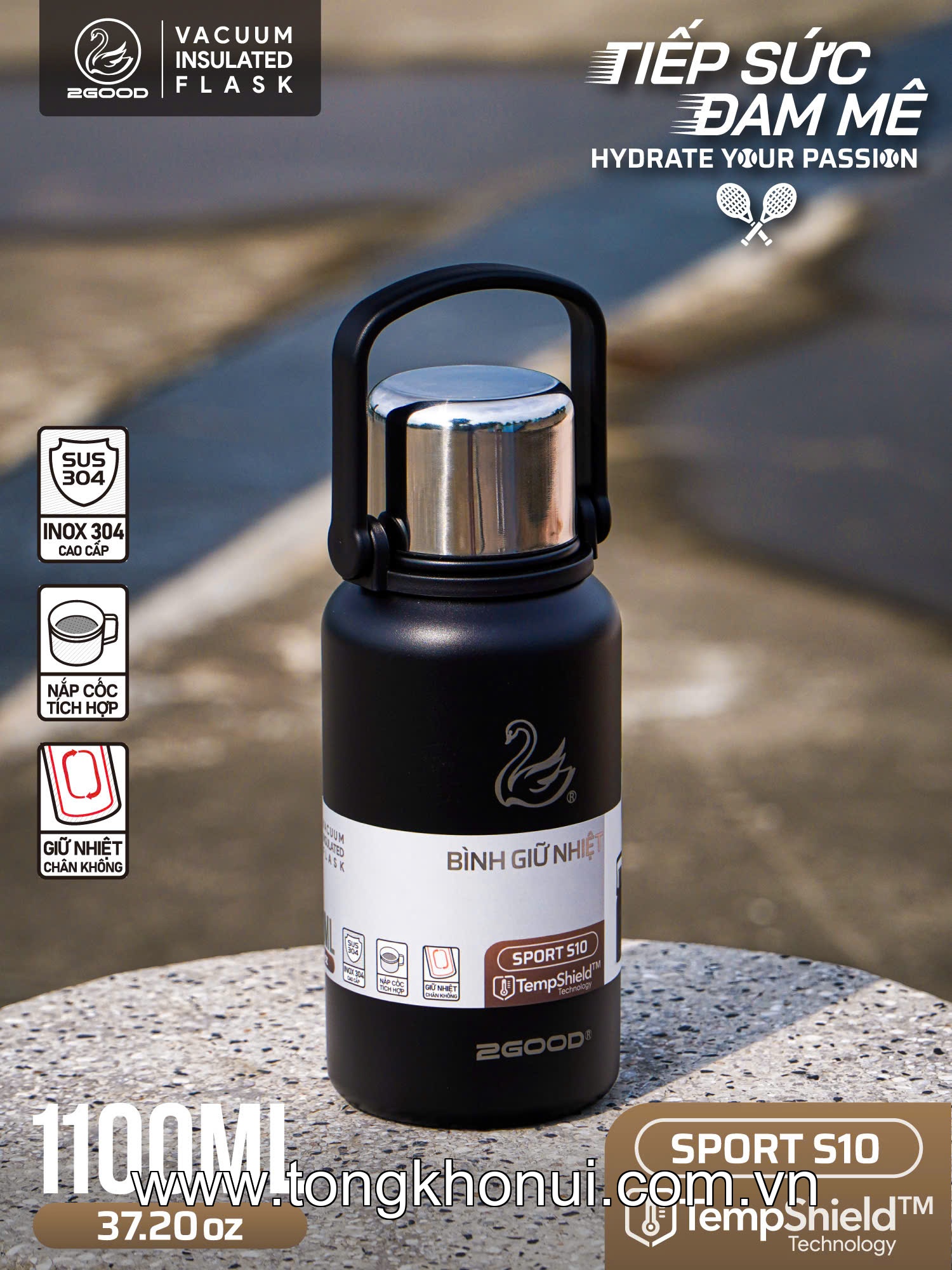 BÌNH GIỮ NHIỆT 2GOOD SPORT S10 1100ML – INOX 304, NẮP KIÊM CỐC, LỌC TRÀ, NÚT BẤM RÓT TIỆN LỢI, BẢO HÀNH 1 NĂM ảnh 10