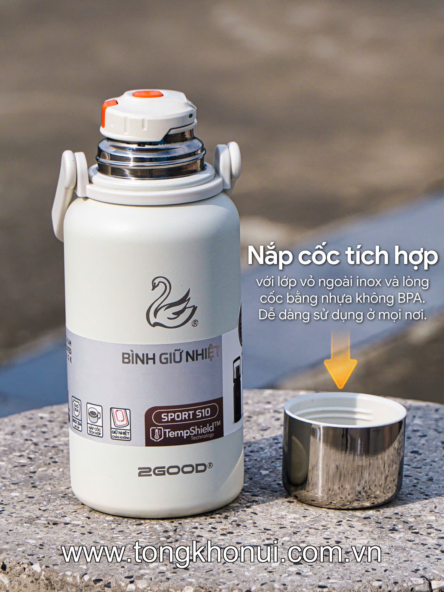 BÌNH GIỮ NHIỆT 2GOOD SPORT S10 1100ML – INOX 304, NẮP KIÊM CỐC, LỌC TRÀ, NÚT BẤM RÓT TIỆN LỢI, BẢO HÀNH 1 NĂM ảnh 11