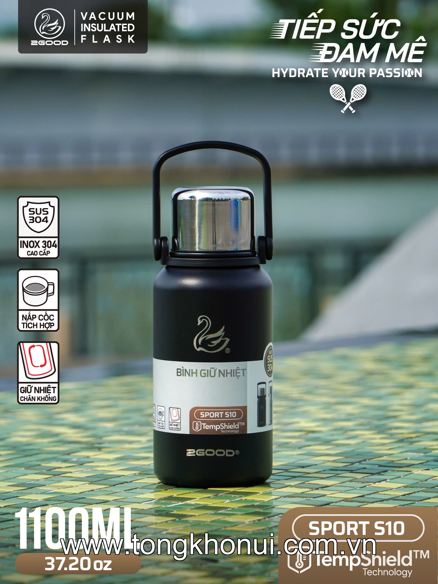 BÌNH GIỮ NHIỆT 2GOOD SPORT S10 1100ML – INOX 304, NẮP KIÊM CỐC, LỌC TRÀ, NÚT BẤM RÓT TIỆN LỢI, BẢO HÀNH 1 NĂM ảnh 16