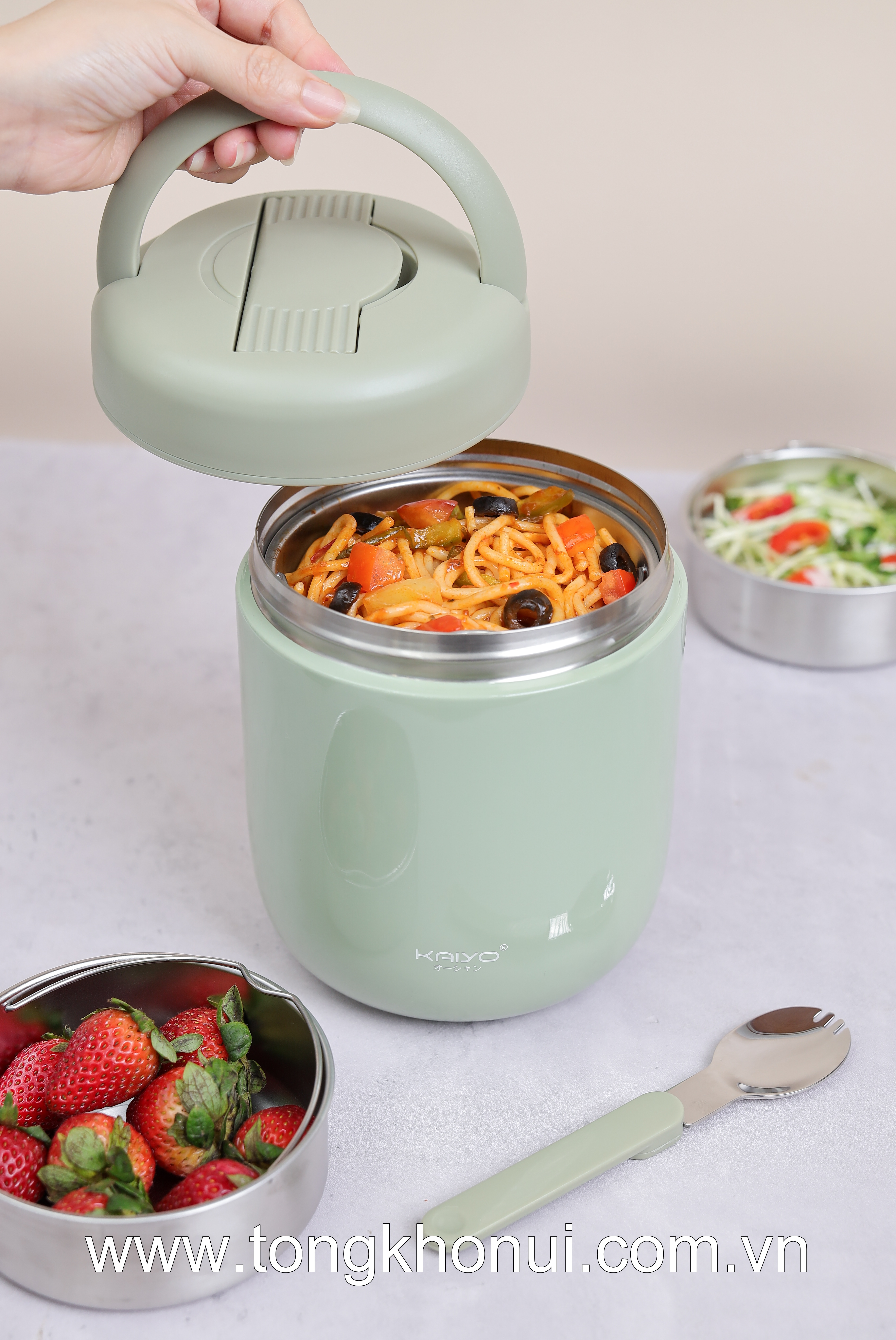 CẶP LỒNG GIỮ NHIỆT 3 NGĂN KAIYO, DUNG TÍCH 1.3L MÀU VÀNG ĐỒNG - MÀU XANH MINT – MÃ KVL-1556/1549/1563 ảnh 5