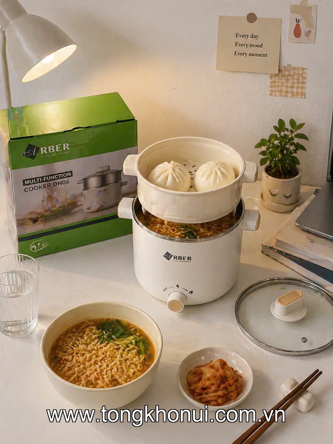 Nồi điện đa năng kèm xửng hấp, lòng inox 304 Arber DN06  màu trắng, 600W, 1.5L ảnh 8