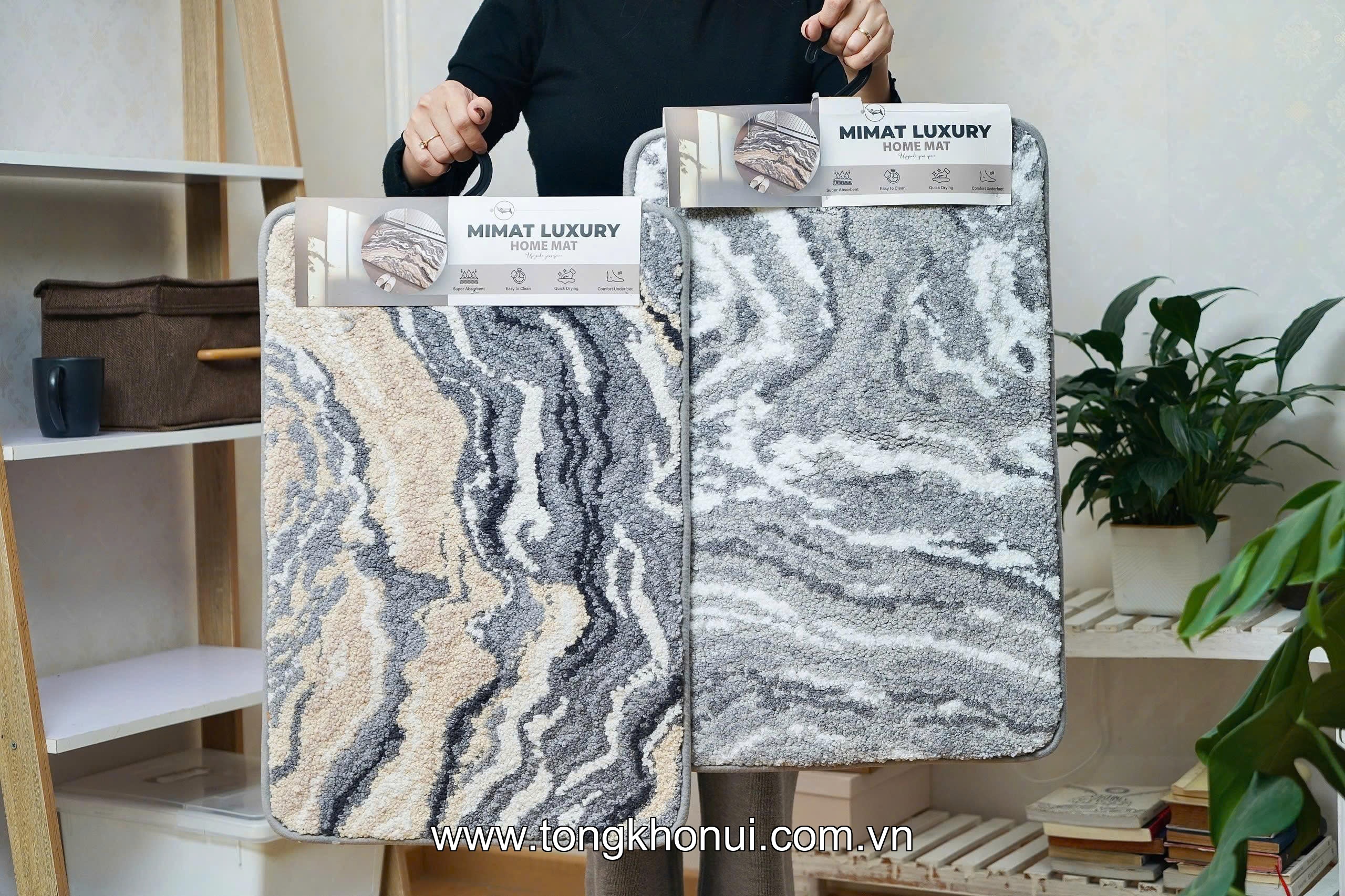 THẢM NỈ VÂN ĐÁ MARBLE CAO CẤP MIMAT 40X60CM – MM01 VÀNG CÁT & MM02 GHI XÁM! ảnh 1