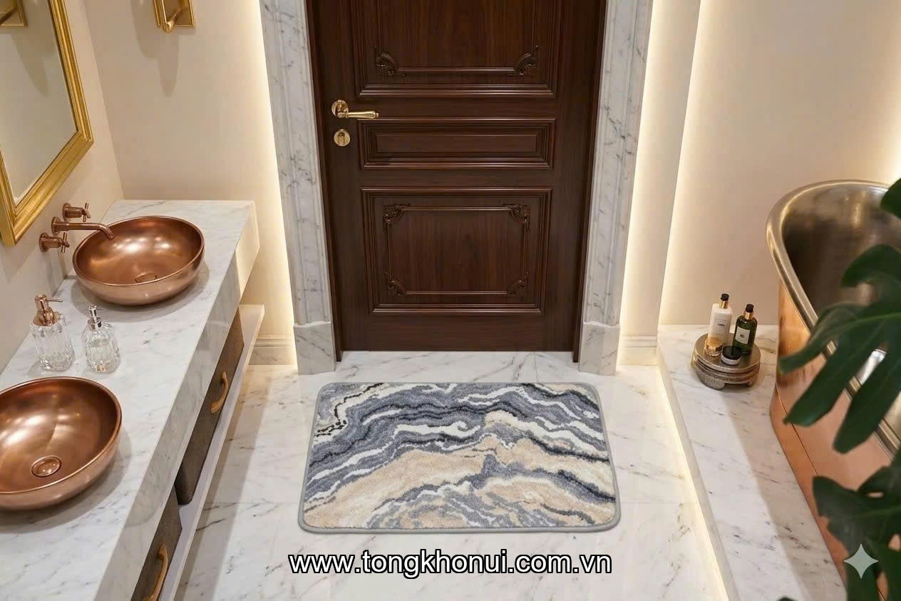 THẢM NỈ VÂN ĐÁ MARBLE CAO CẤP MIMAT 40X60CM – MM01 VÀNG CÁT & MM02 GHI XÁM! ảnh 3
