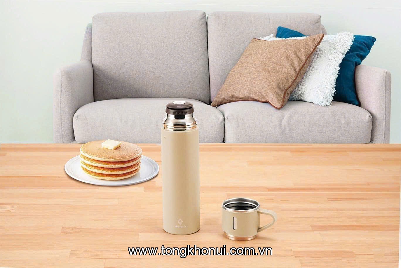 BÌNH GIỮ NHIỆT KÈM NẮP CỐC COCO CAFÉ 450ML – INOX 304 NỘI ĐỊA NHẬT – ĐEN & BE ảnh 3