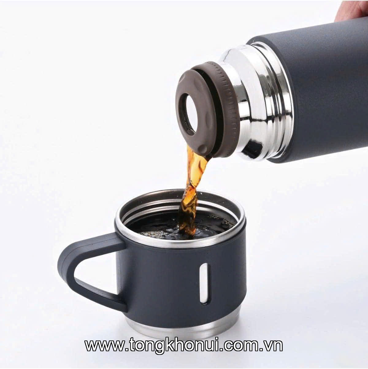 BÌNH GIỮ NHIỆT KÈM NẮP CỐC COCO CAFÉ 450ML – INOX 304 NỘI ĐỊA NHẬT – ĐEN & BE ảnh 4