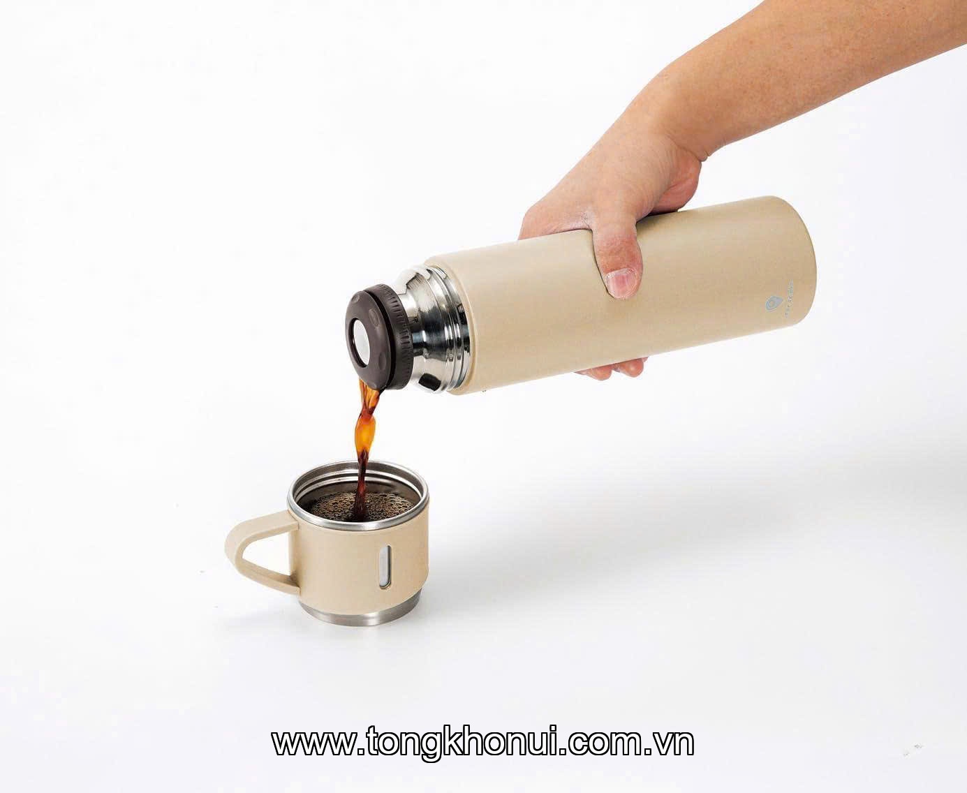 BÌNH GIỮ NHIỆT KÈM NẮP CỐC COCO CAFÉ 450ML – INOX 304 NỘI ĐỊA NHẬT – ĐEN & BE ảnh 6