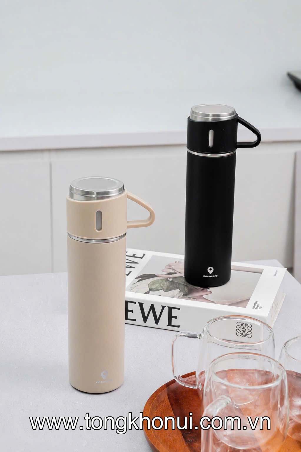BÌNH GIỮ NHIỆT KÈM NẮP CỐC COCO CAFÉ 450ML – INOX 304 NỘI ĐỊA NHẬT – ĐEN & BE ảnh 8