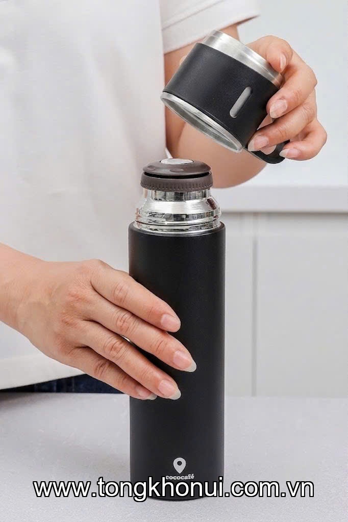 BÌNH GIỮ NHIỆT KÈM NẮP CỐC COCO CAFÉ 450ML – INOX 304 NỘI ĐỊA NHẬT – ĐEN & BE ảnh 9