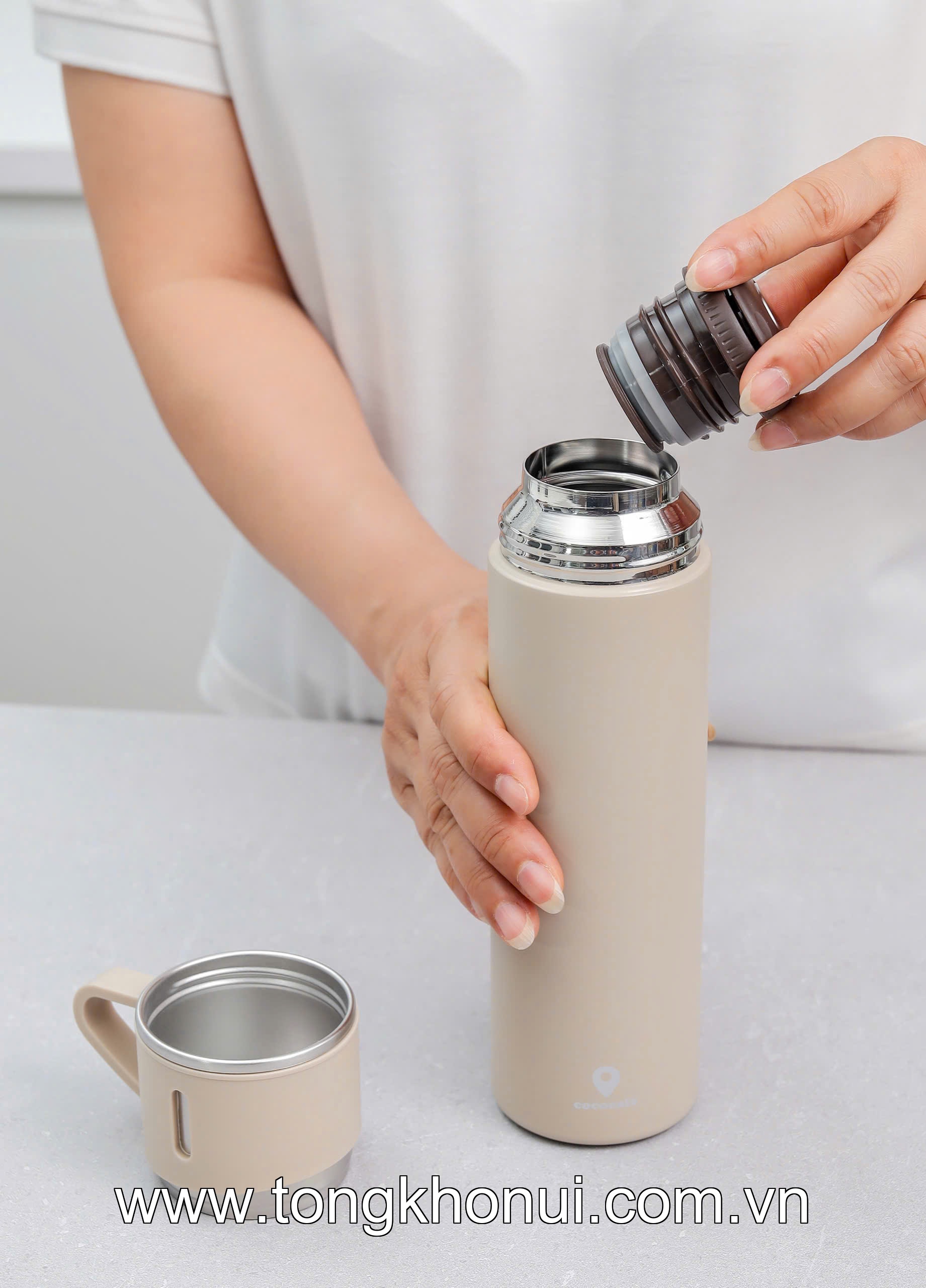 BÌNH GIỮ NHIỆT KÈM NẮP CỐC COCO CAFÉ 450ML – INOX 304 NỘI ĐỊA NHẬT – ĐEN & BE ảnh 14