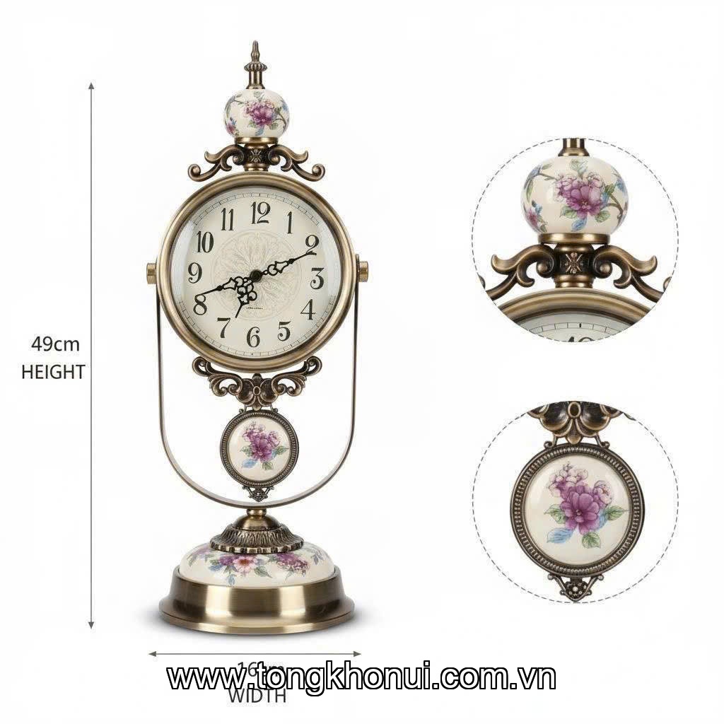 Đồng hồ để bàn hợp kim đồng, Donahome, model: OC-DHHT, KT: 16*49cm ảnh 2