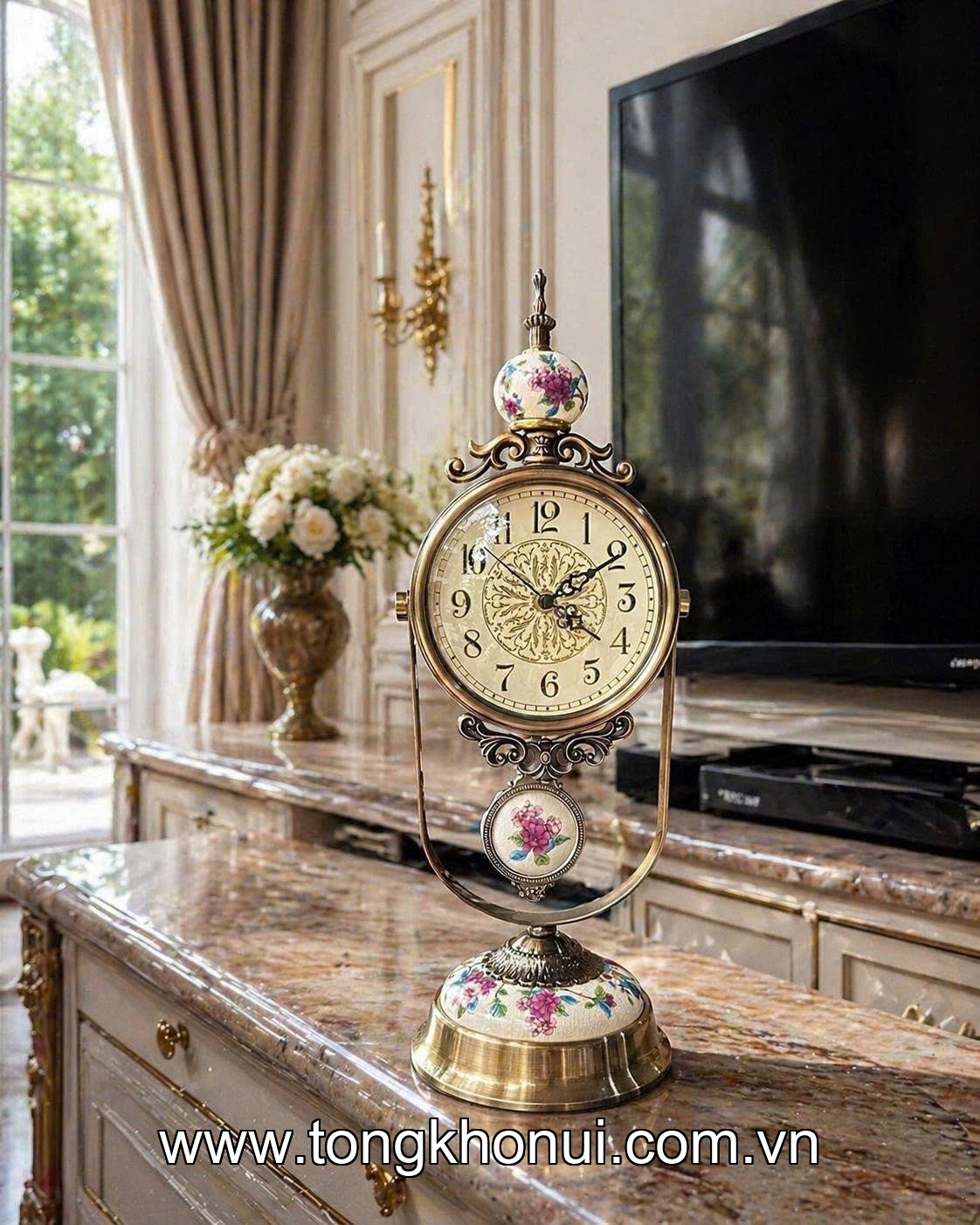 Đồng hồ để bàn hợp kim đồng, Donahome, model: OC-DHHT, KT: 16*49cm ảnh 1