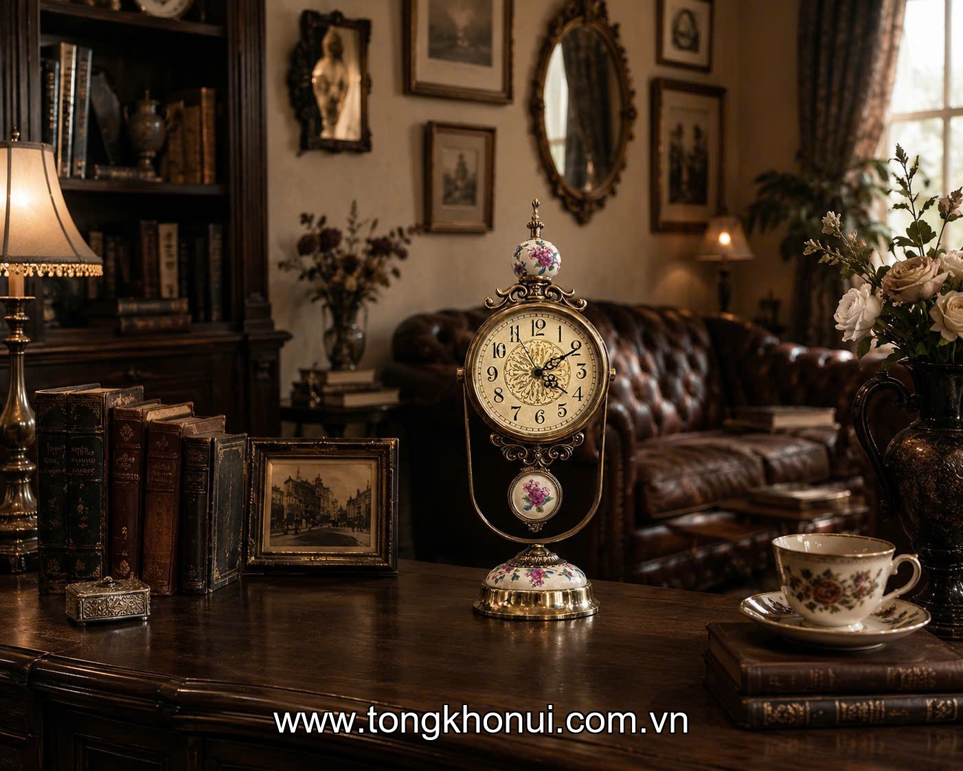 Đồng hồ để bàn hợp kim đồng, Donahome, model: OC-DHHT, KT: 16*49cm ảnh 4