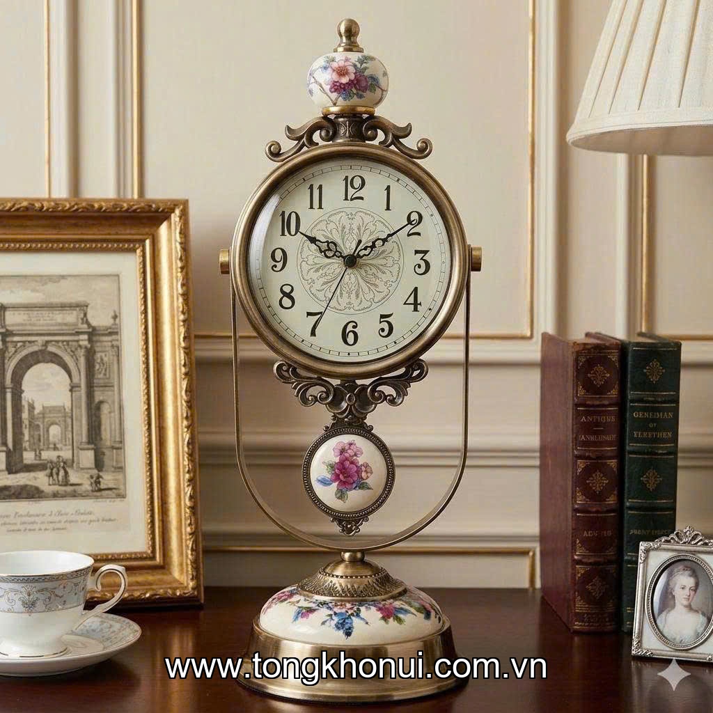 Đồng hồ để bàn hợp kim đồng, Donahome, model: OC-DHHT, KT: 16*49cm ảnh 6