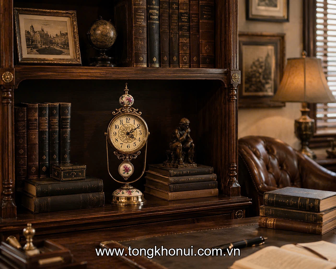 Đồng hồ để bàn hợp kim đồng, Donahome, model: OC-DHHT, KT: 16*49cm ảnh 7