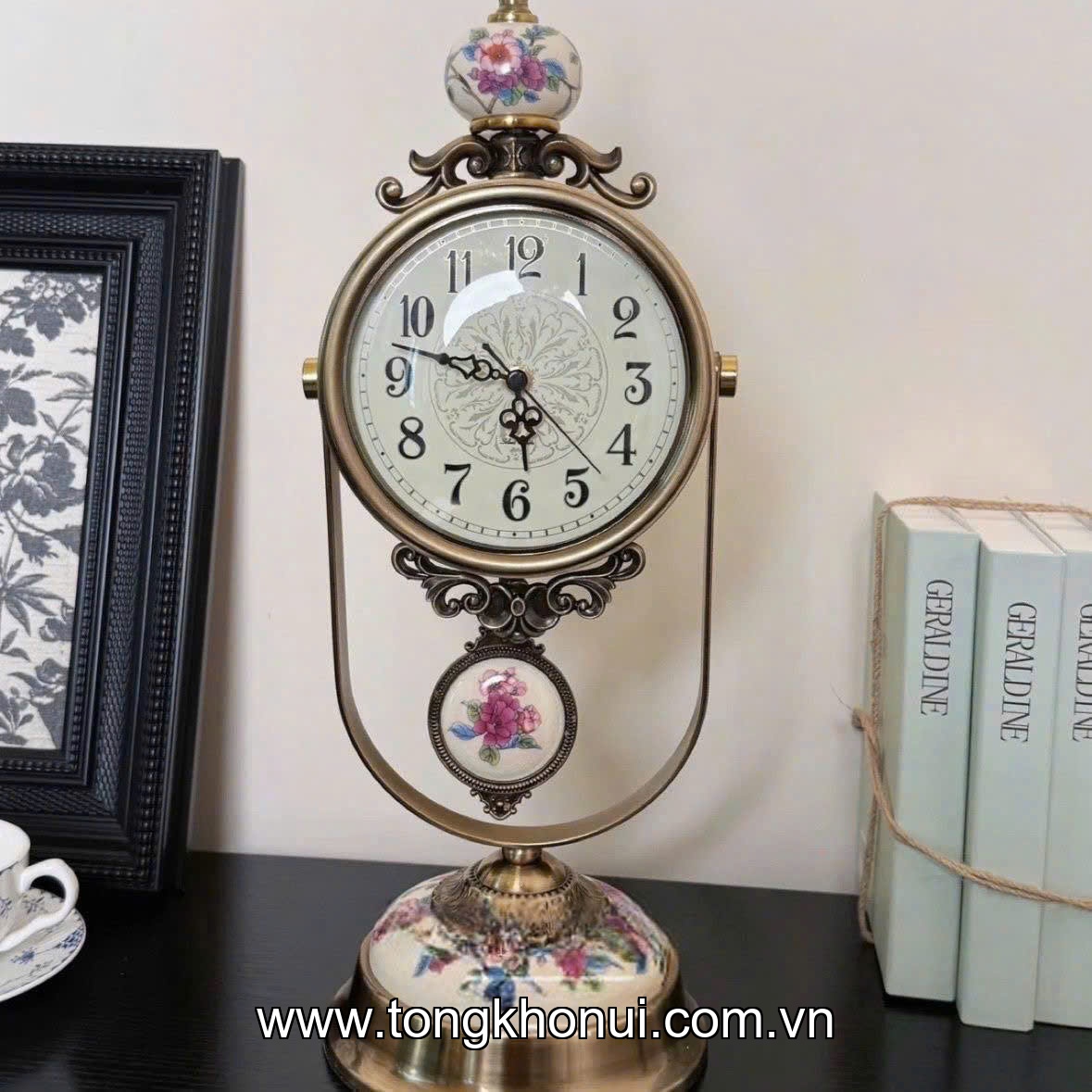Đồng hồ để bàn hợp kim đồng, Donahome, model: OC-DHHT, KT: 16*49cm ảnh 8