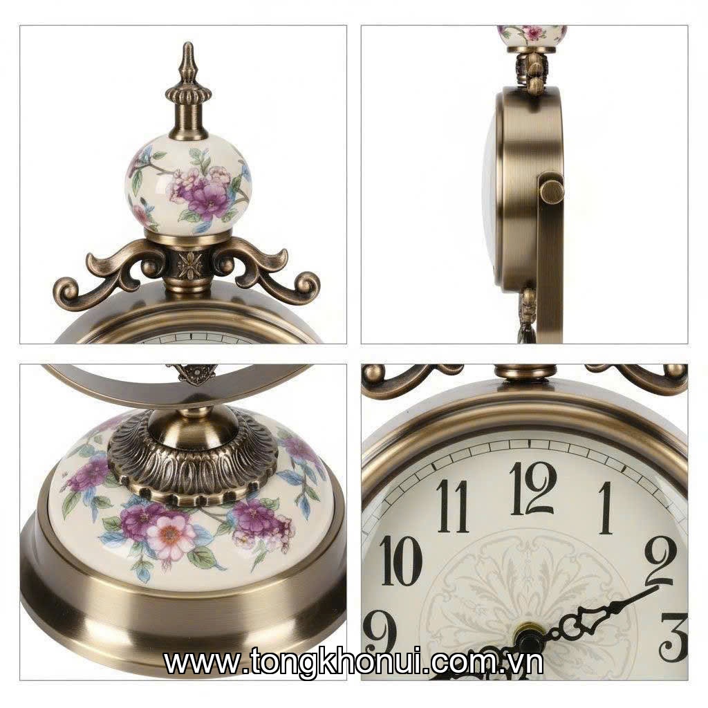 Đồng hồ để bàn hợp kim đồng, Donahome, model: OC-DHHT, KT: 16*49cm ảnh 10