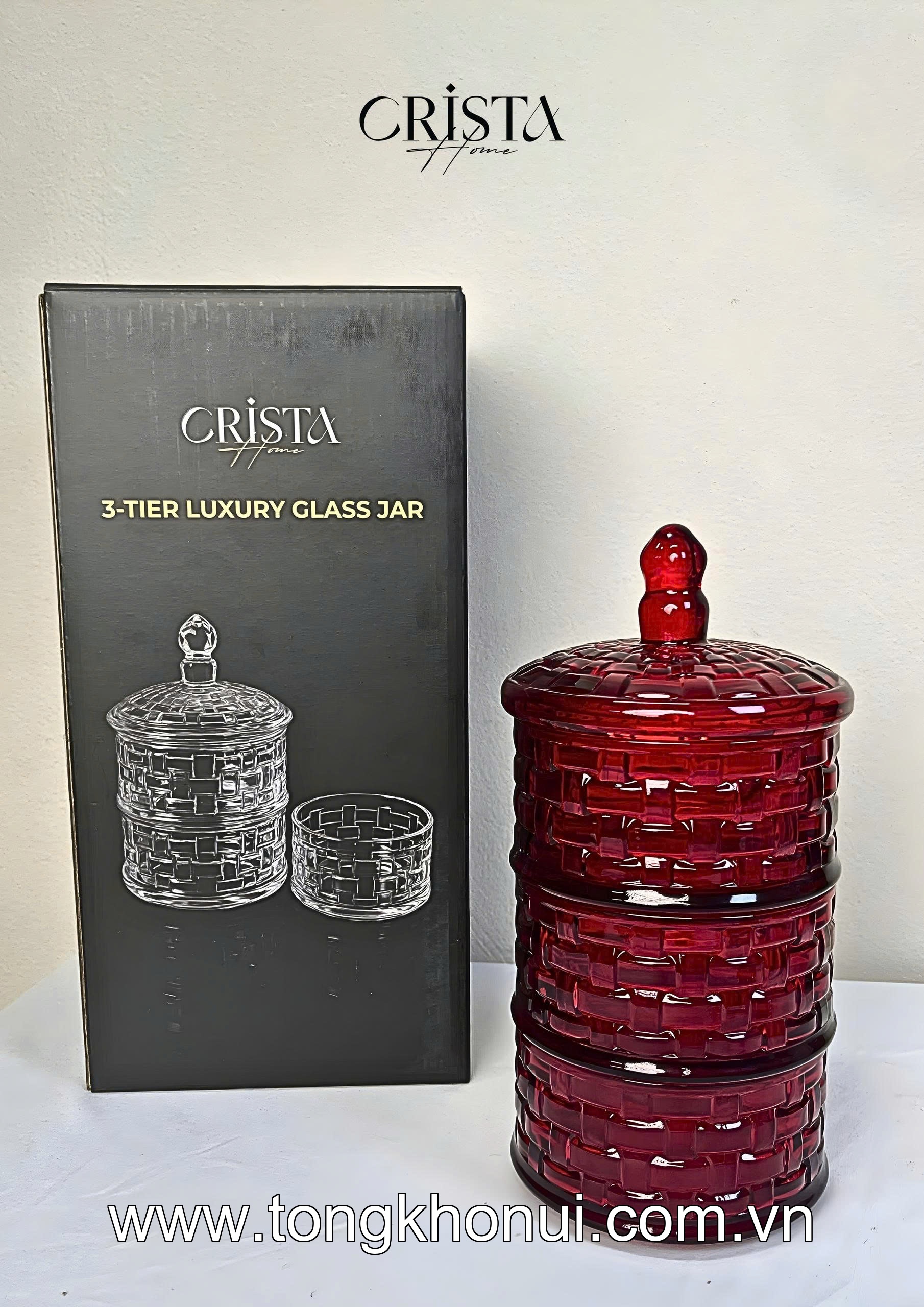 HŨ ĐỰNG MỨT 3 TẦNG THỦY TINH VÂN CARO CRISTA HOME – KHAY BÁNH KẸO NGÀY TẾT GỌN ĐẸP (MÃ 60211) ảnh 4