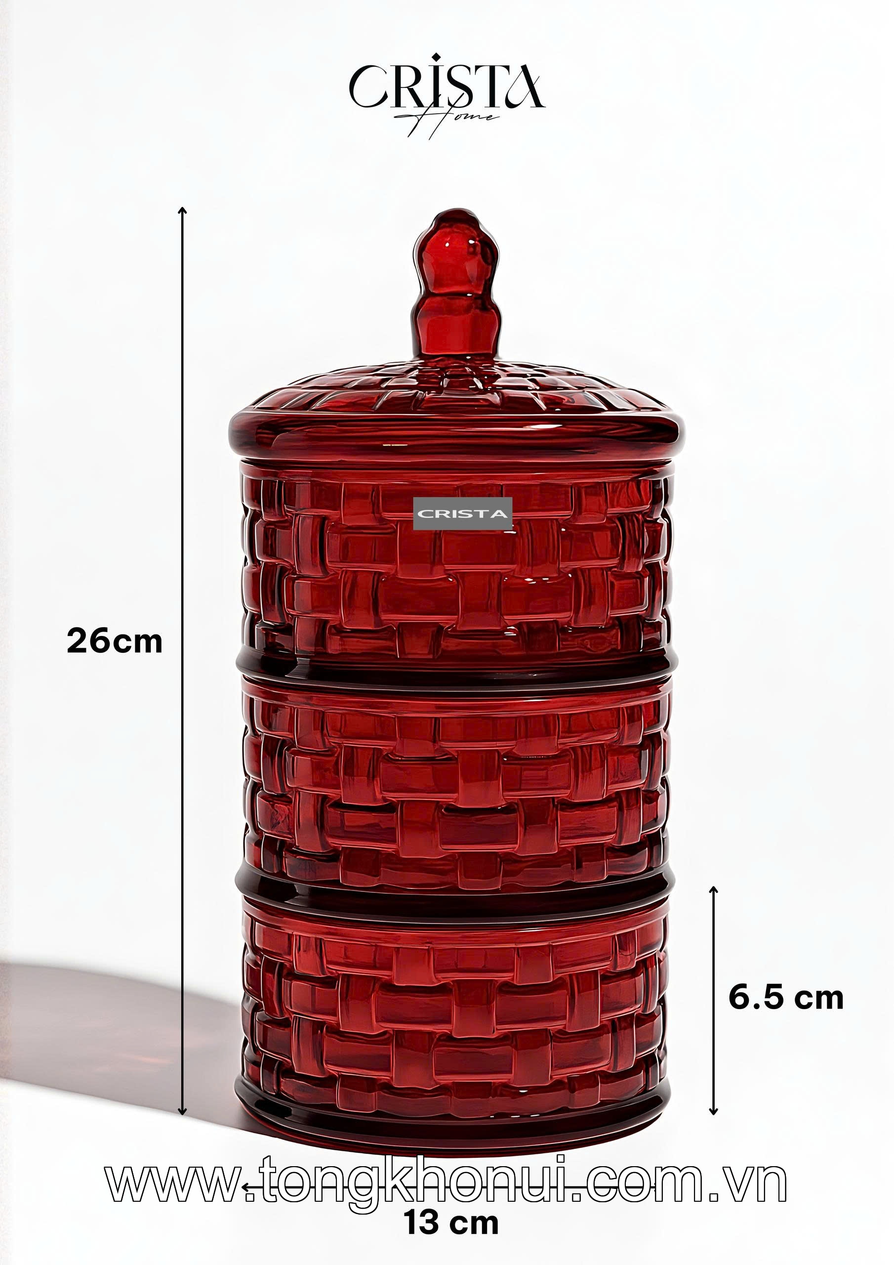 HŨ ĐỰNG MỨT 3 TẦNG THỦY TINH VÂN CARO CRISTA HOME – KHAY BÁNH KẸO NGÀY TẾT GỌN ĐẸP (MÃ 60211) ảnh 7