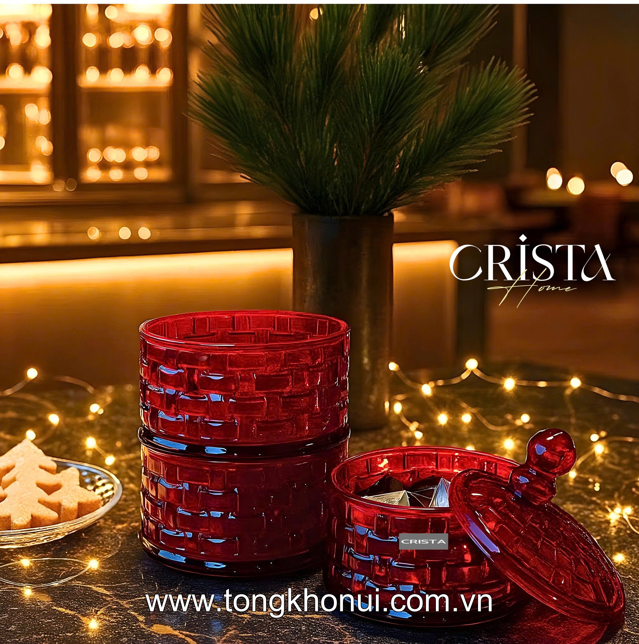 HŨ ĐỰNG MỨT 3 TẦNG THỦY TINH VÂN CARO CRISTA HOME – KHAY BÁNH KẸO NGÀY TẾT GỌN ĐẸP (MÃ 60211) ảnh 8