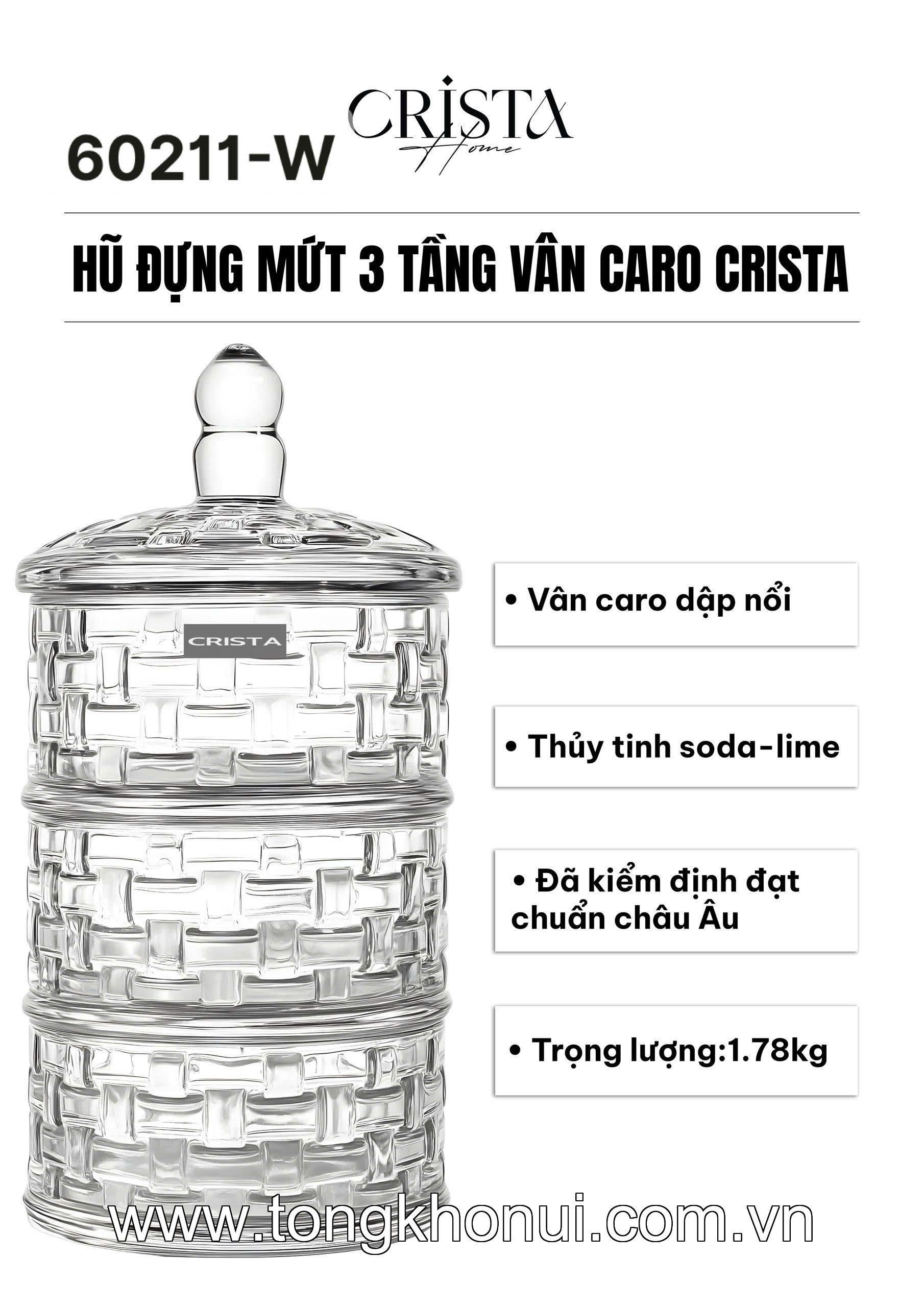HŨ ĐỰNG MỨT 3 TẦNG THỦY TINH VÂN CARO CRISTA HOME – KHAY BÁNH KẸO NGÀY TẾT GỌN ĐẸP (MÃ 60211) ảnh 11