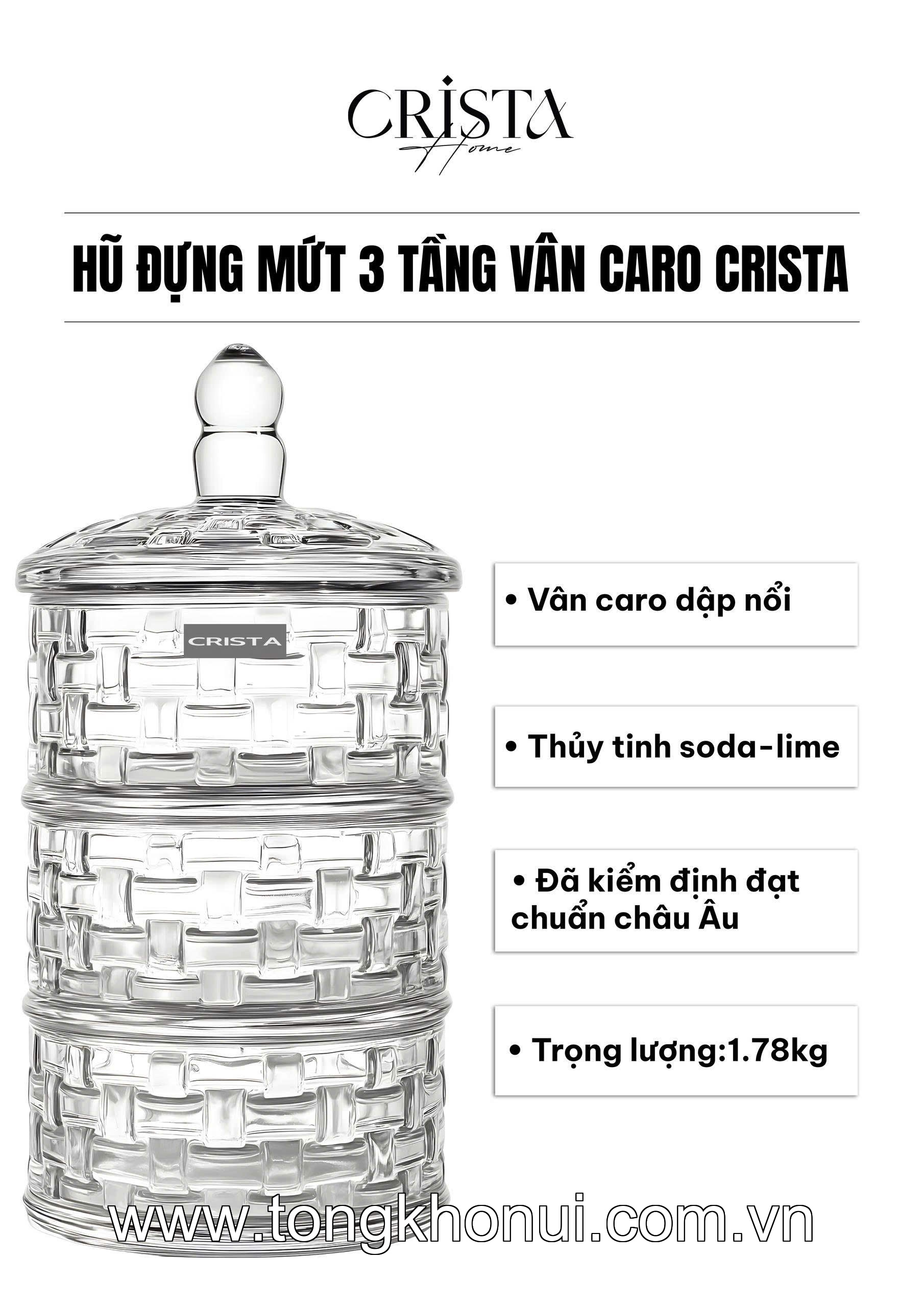 HŨ ĐỰNG MỨT 3 TẦNG THỦY TINH VÂN CARO CRISTA HOME – KHAY BÁNH KẸO NGÀY TẾT GỌN ĐẸP (MÃ 60211) ảnh 12