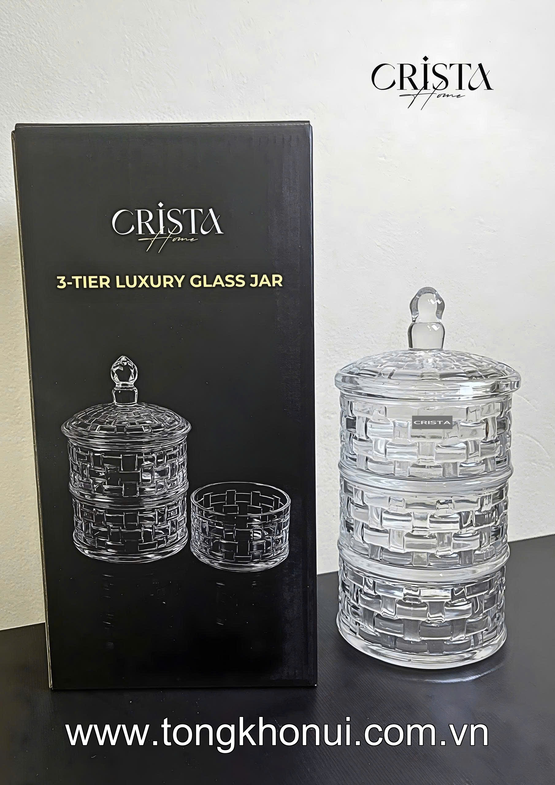 HŨ ĐỰNG MỨT 3 TẦNG THỦY TINH VÂN CARO CRISTA HOME – KHAY BÁNH KẸO NGÀY TẾT GỌN ĐẸP (MÃ 60211) ảnh 19