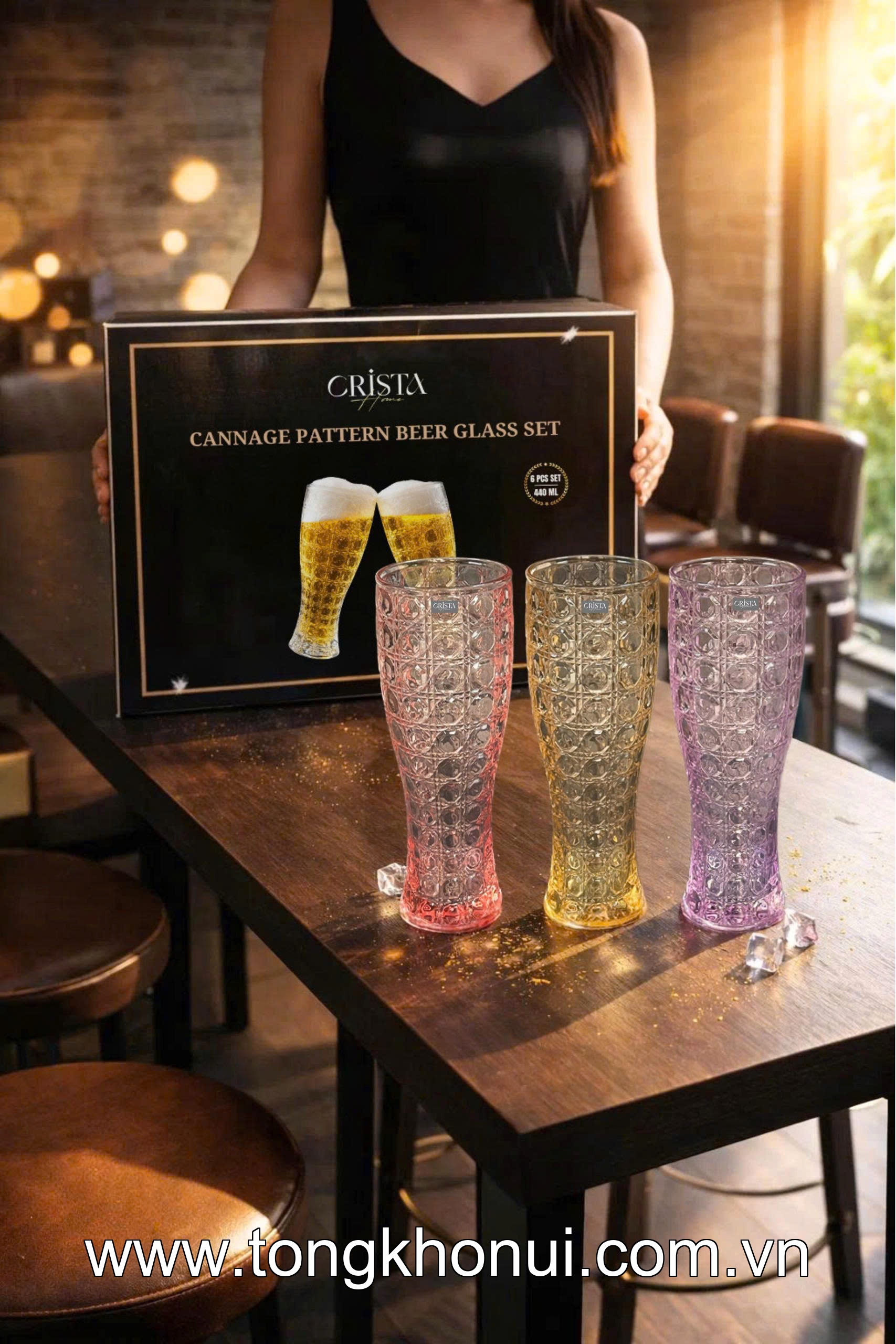 BỘ 6 LY THỦY TINH VÂN PHA LÊ ĐA NĂNG 440ML CRISTA HOME – LY UỐNG BIA, SINH TỐ DÁNG CHÂU ÂU (MÃ 60245) ảnh 3