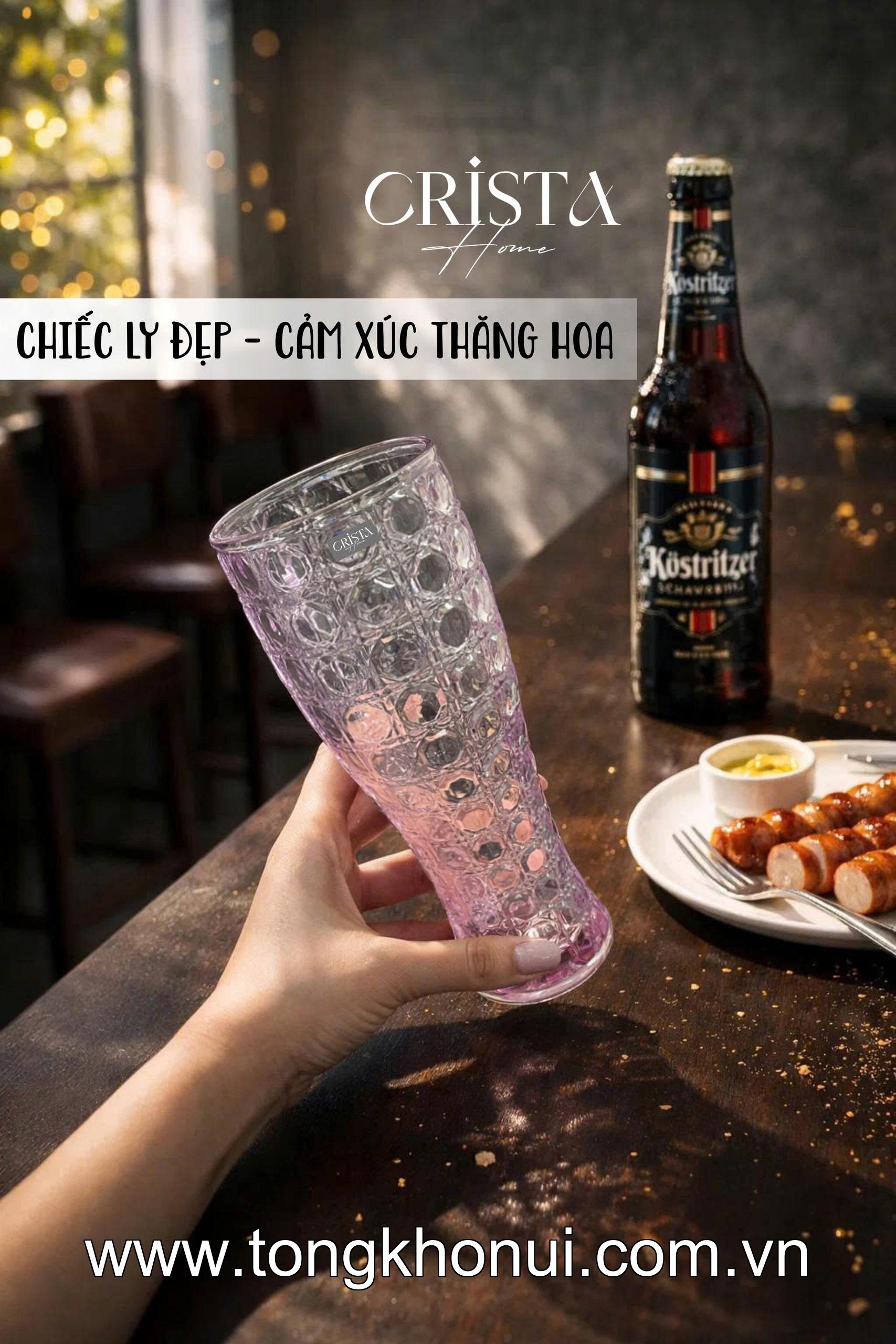 BỘ 6 LY THỦY TINH VÂN PHA LÊ ĐA NĂNG 440ML CRISTA HOME – LY UỐNG BIA, SINH TỐ DÁNG CHÂU ÂU (MÃ 60245) ảnh 9