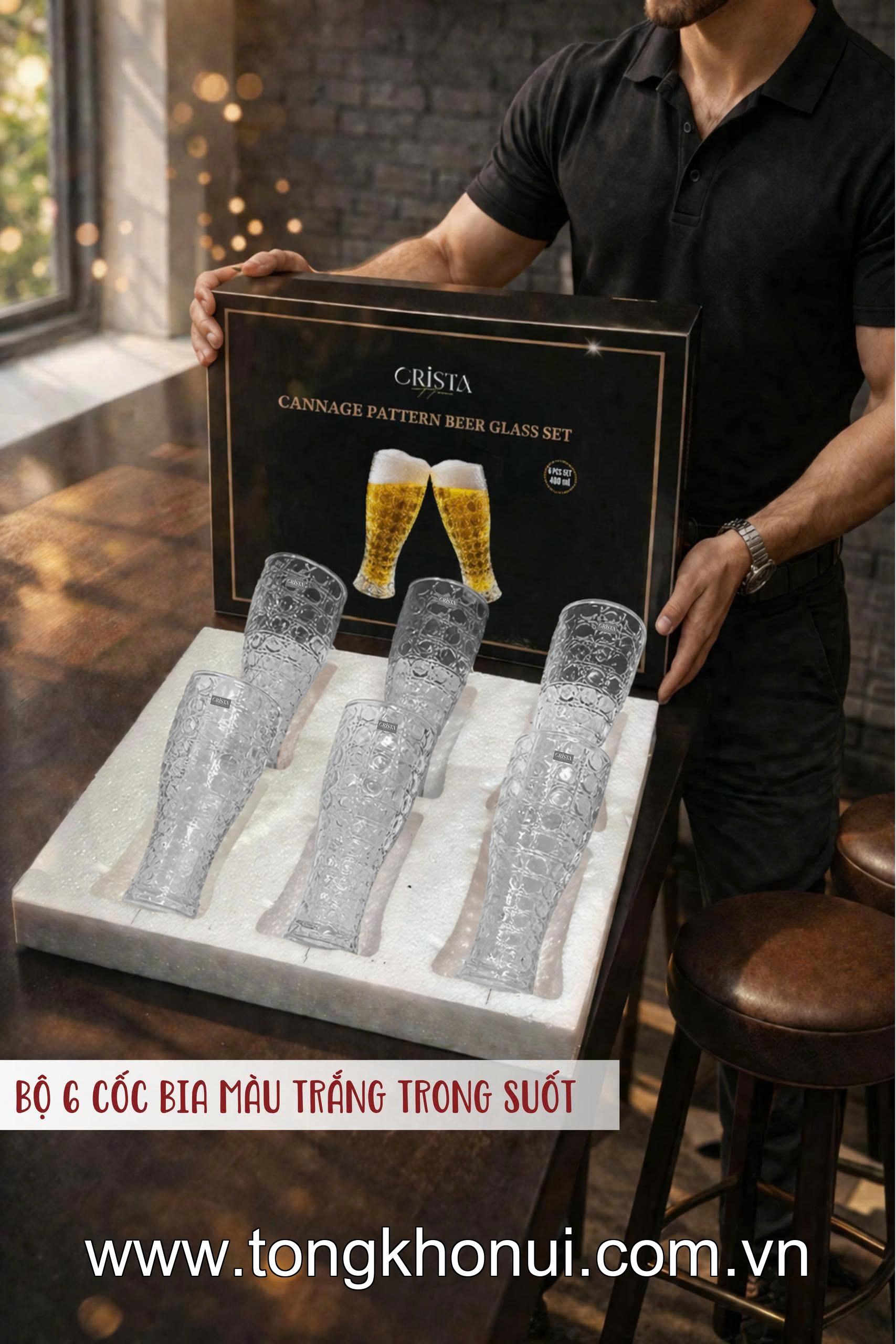 BỘ 6 LY THỦY TINH VÂN PHA LÊ ĐA NĂNG 440ML CRISTA HOME – LY UỐNG BIA, SINH TỐ DÁNG CHÂU ÂU (MÃ 60245) ảnh 12