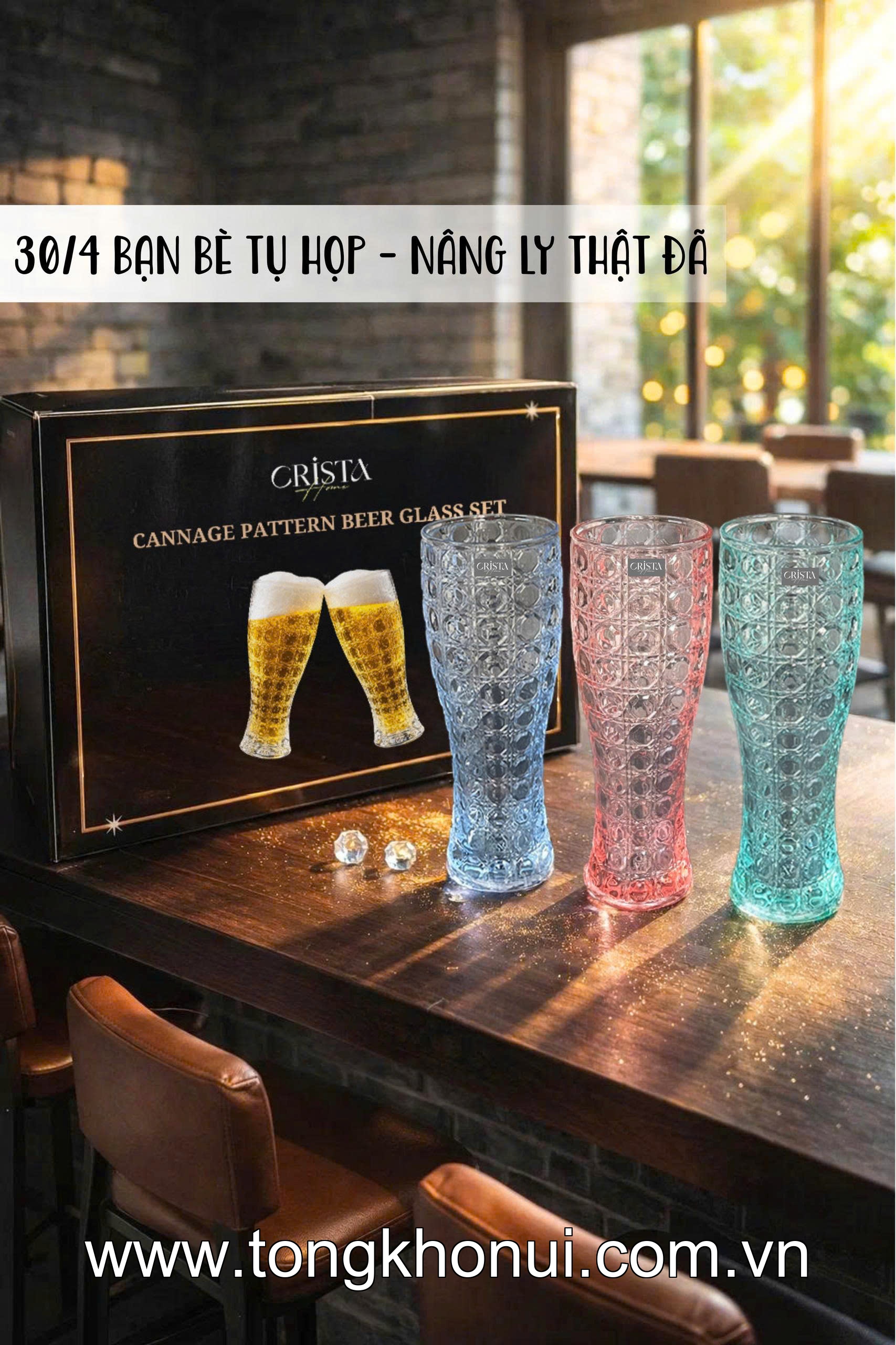 BỘ 6 LY THỦY TINH VÂN PHA LÊ ĐA NĂNG 440ML CRISTA HOME – LY UỐNG BIA, SINH TỐ DÁNG CHÂU ÂU (MÃ 60245) ảnh 17