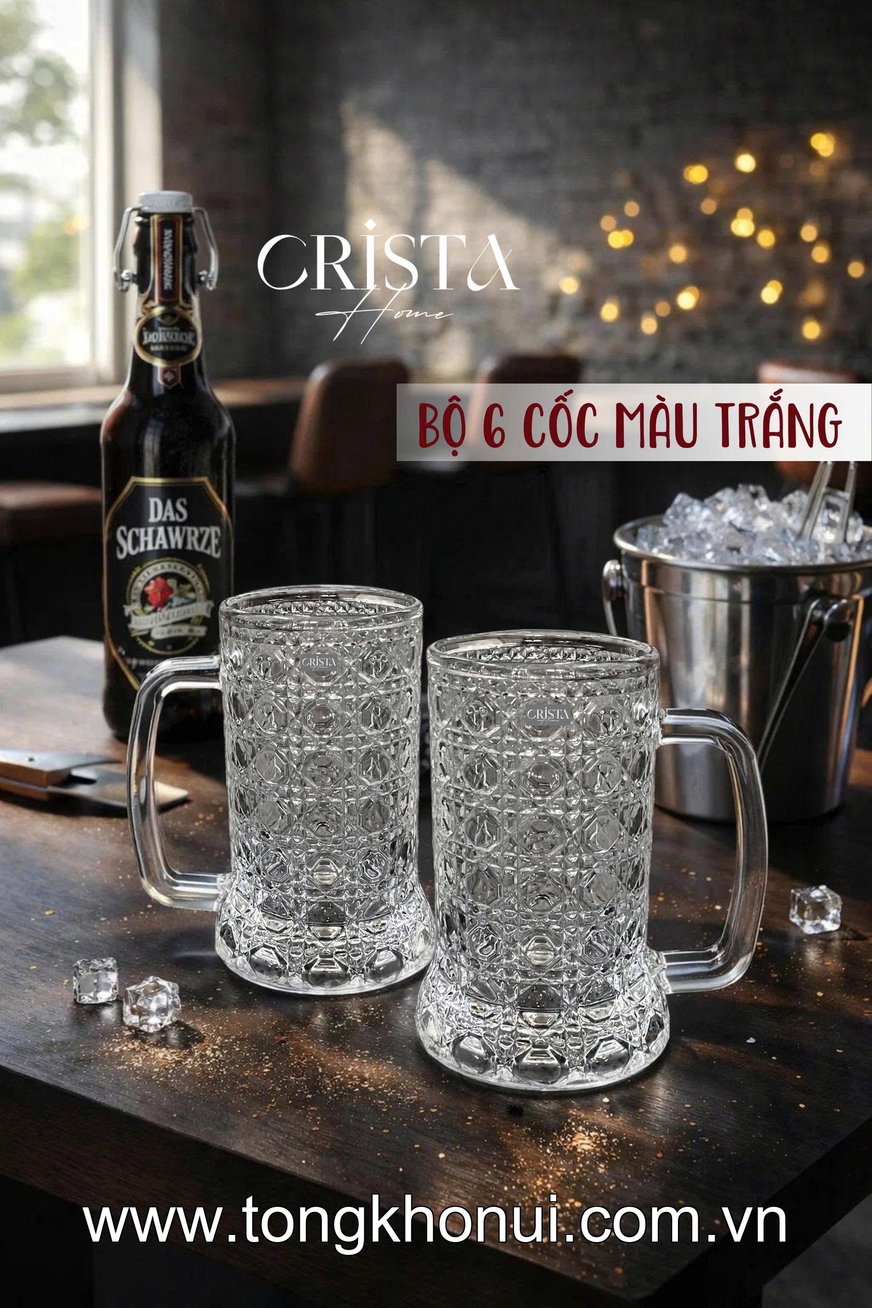 BỘ 6 CỐC BIA THỦY TINH VÂN PHA LÊ CÓ QUAI 420ML CRISTA HOME – CỐC UỐNG BIA CAO CẤP (MÃ 60246) ảnh 6