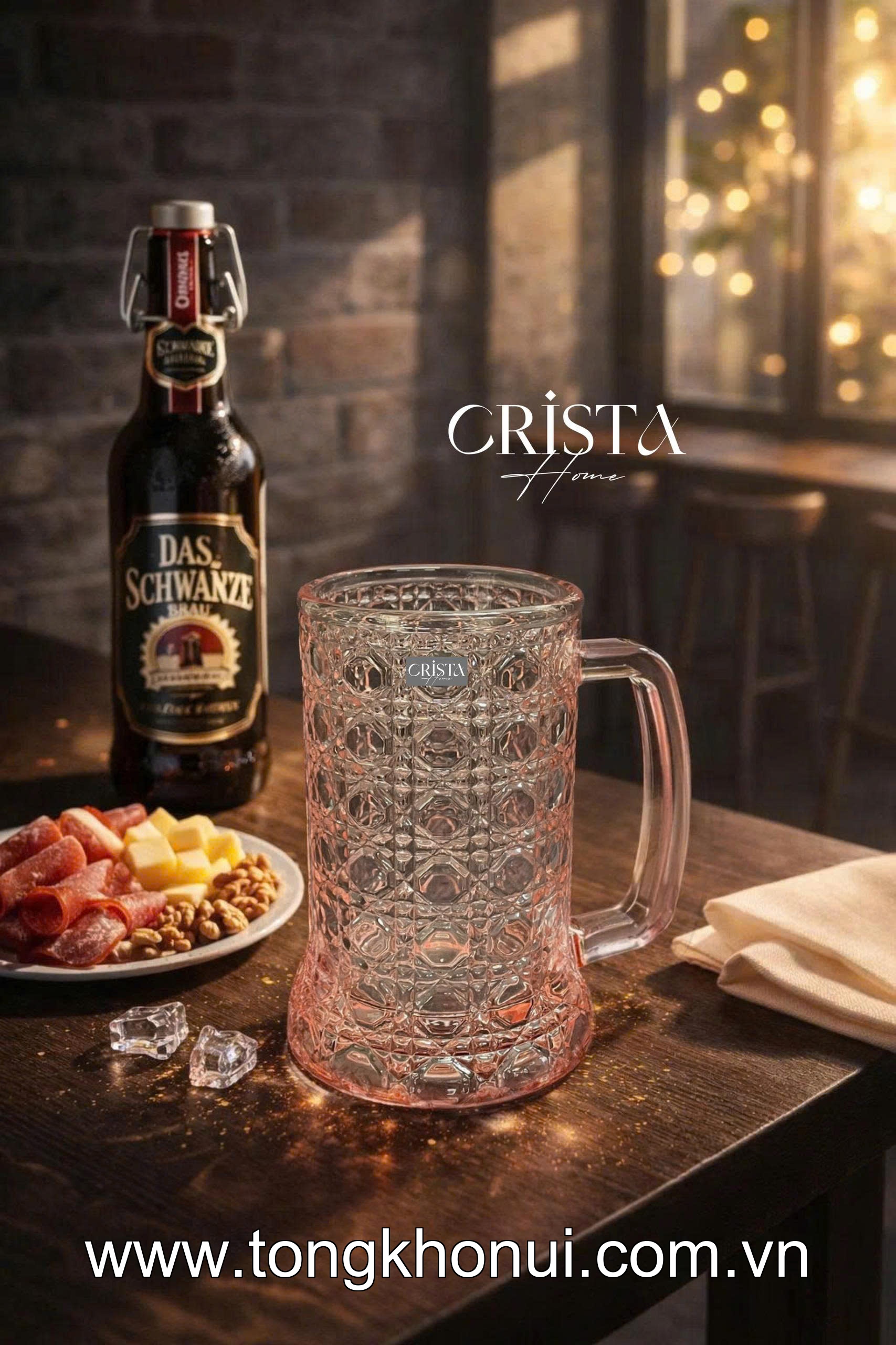 BỘ 6 CỐC BIA THỦY TINH VÂN PHA LÊ CÓ QUAI 420ML CRISTA HOME – CỐC UỐNG BIA CAO CẤP (MÃ 60246) ảnh 12