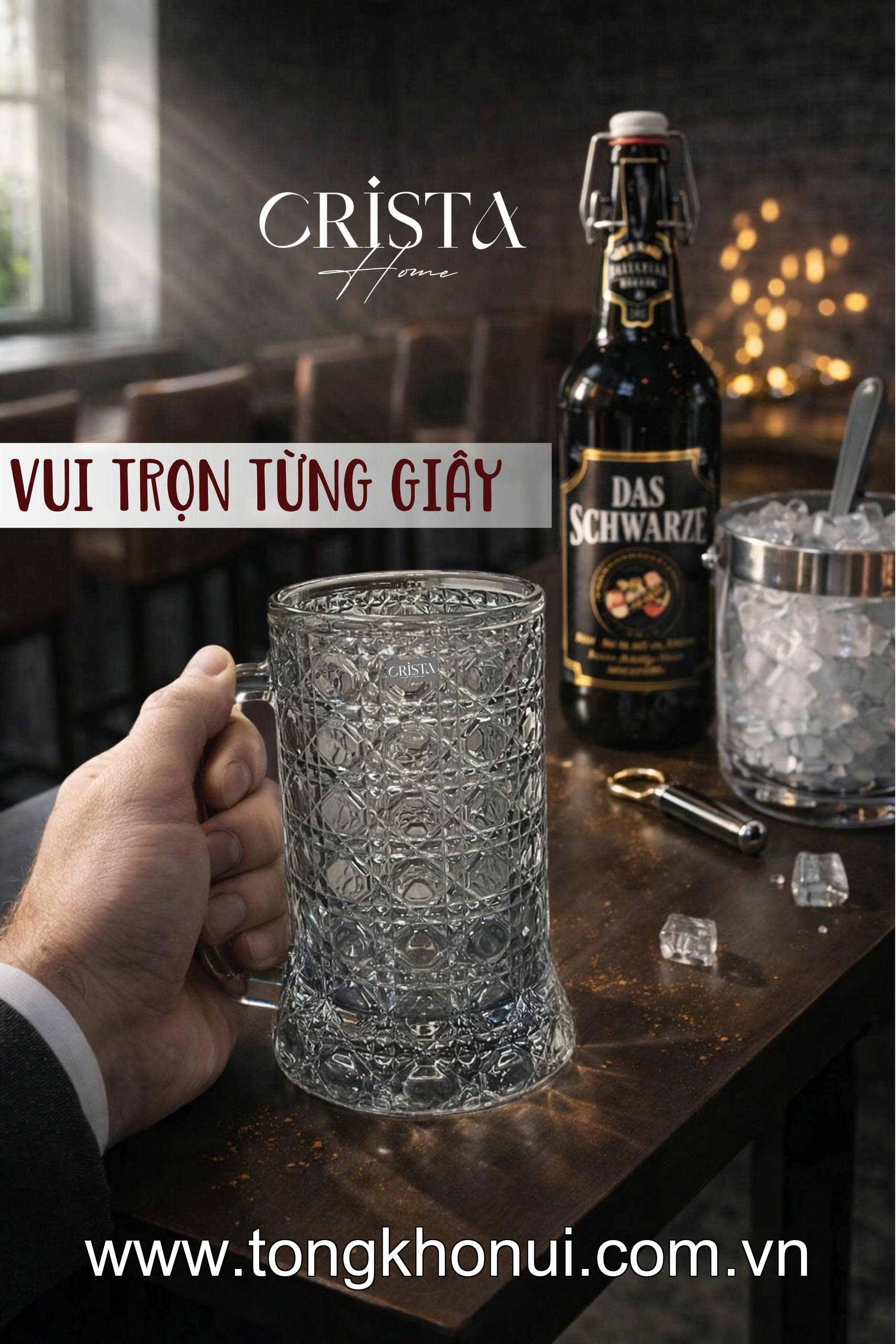 BỘ 6 CỐC BIA THỦY TINH VÂN PHA LÊ CÓ QUAI 420ML CRISTA HOME – CỐC UỐNG BIA CAO CẤP (MÃ 60246) ảnh 13