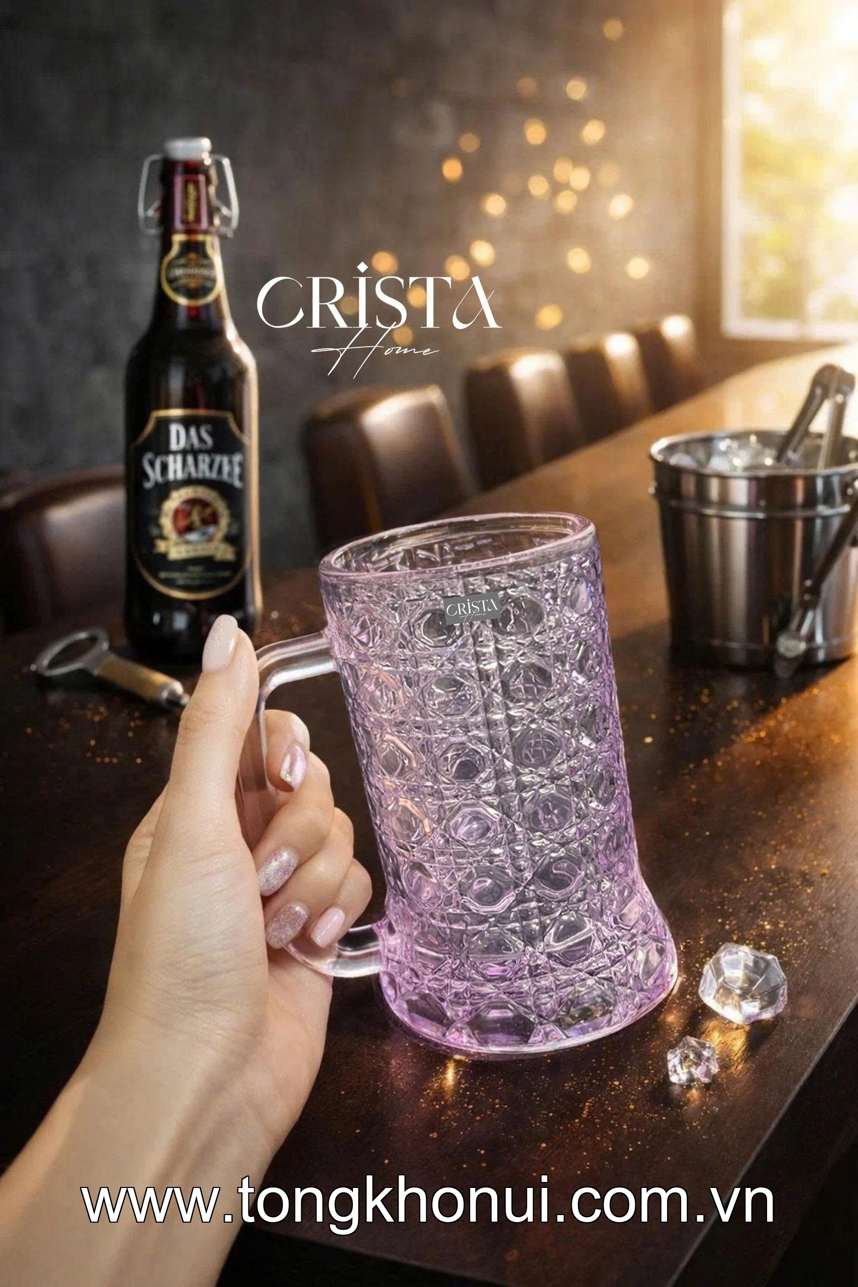 BỘ 6 CỐC BIA THỦY TINH VÂN PHA LÊ CÓ QUAI 420ML CRISTA HOME – CỐC UỐNG BIA CAO CẤP (MÃ 60246) ảnh 15